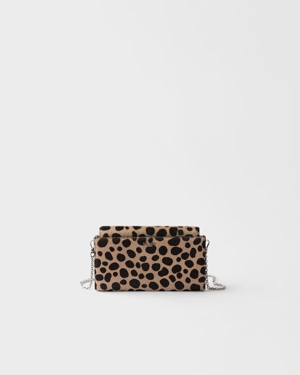 Printed calf hair wallet with shoulder strap - Sand / Dark Brown Printed calf hair wallet with shoulder strap - Sand / Dark Brown