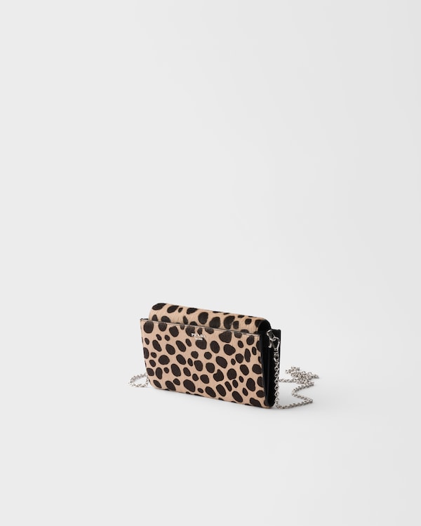 Printed calf hair wallet with shoulder strap - Sand / Dark Brown Printed calf hair wallet with shoulder strap - Sand / Dark Brown