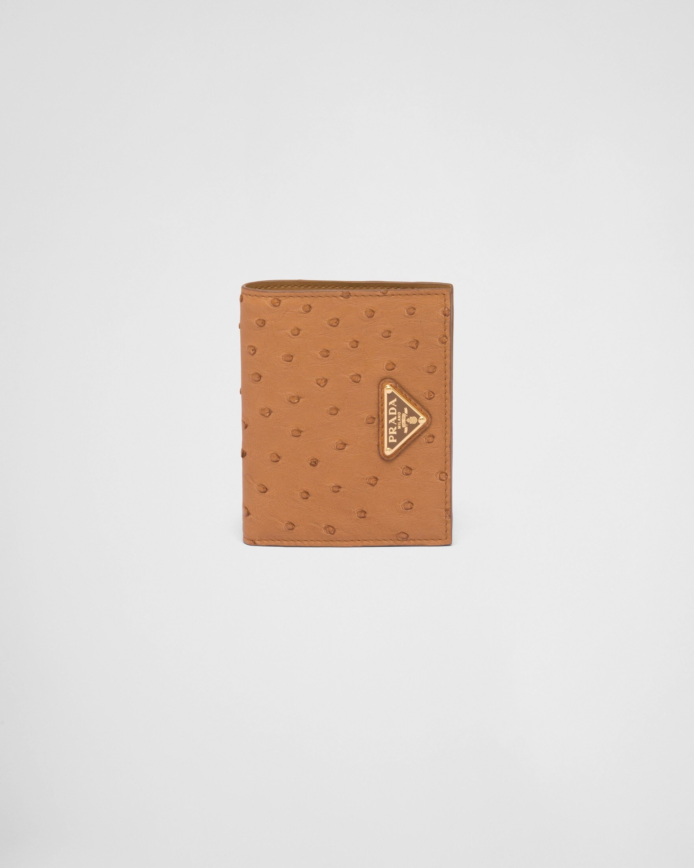 Caramel Small Ostrich Leather Wallet PRADA