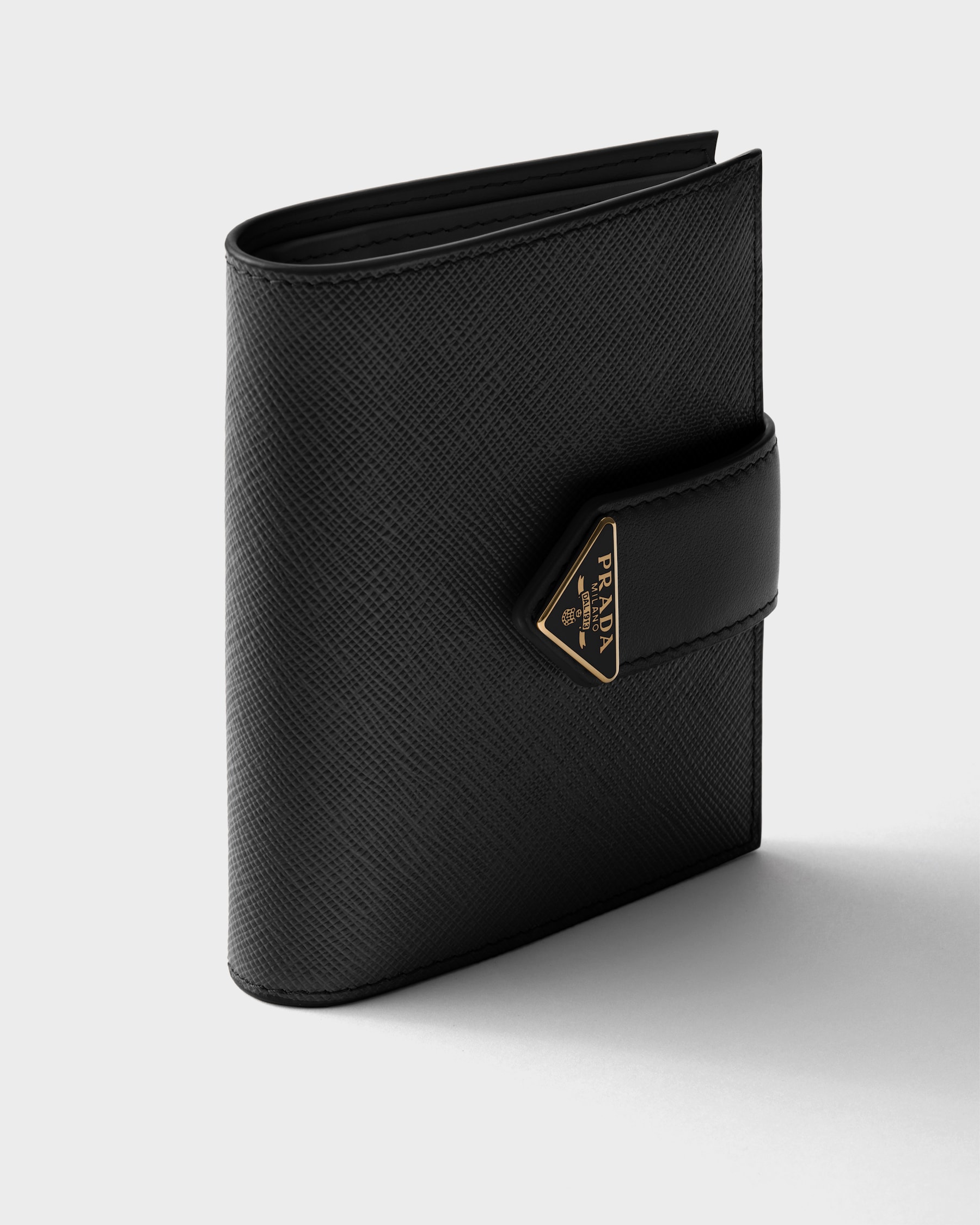 Black Small Saffiano And Smooth Leather Wallet | PRADA - United States