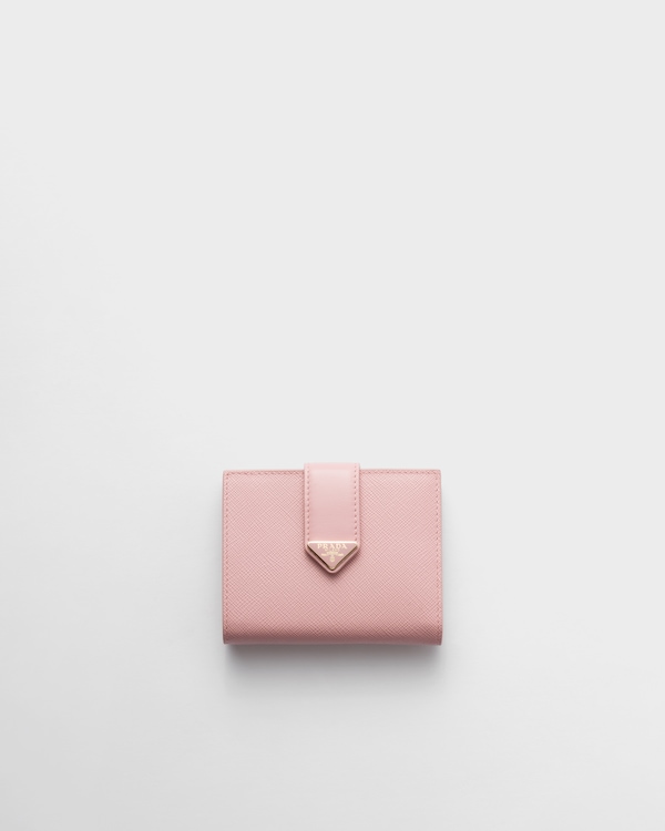 Powder Pink Large Saffiano and smooth leather wallet | PRADA
