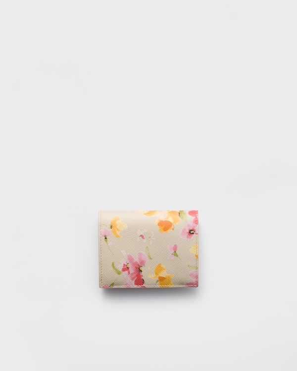 Petit portefeuille en cuir Saffiano à imprimé floral - Blanc Cire Petit portefeuille en cuir Saffiano à imprimé floral - Blanc Cire