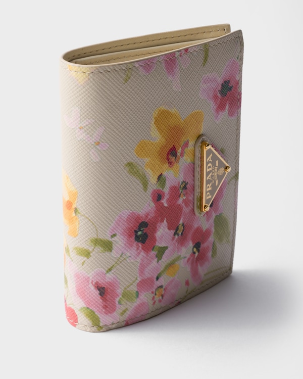 Petit portefeuille en cuir Saffiano à imprimé floral - Blanc Cire Petit portefeuille en cuir Saffiano à imprimé floral - Blanc Cire