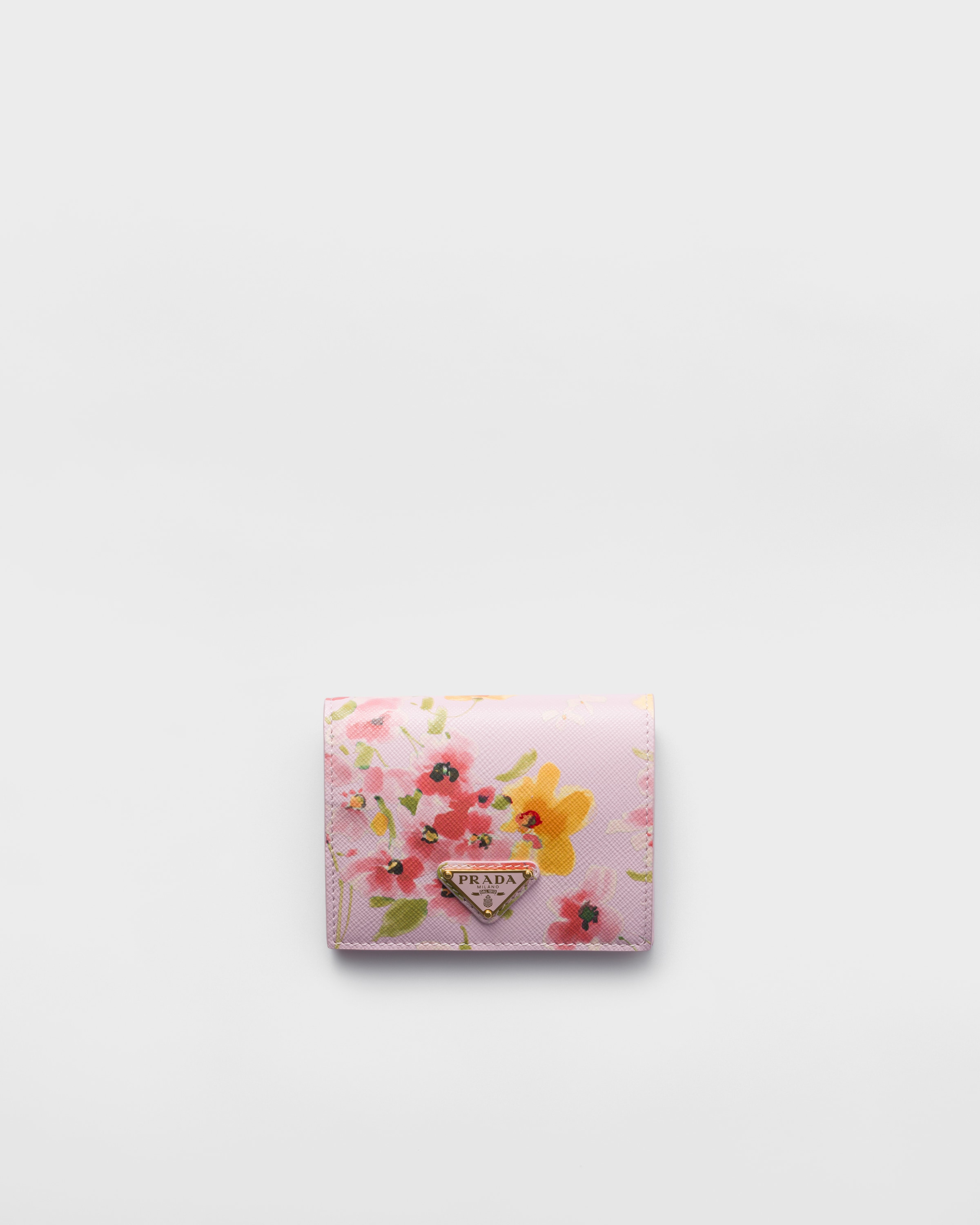 Alabaster Pink Small Floral-print Saffiano Leather Wallet | PRADA