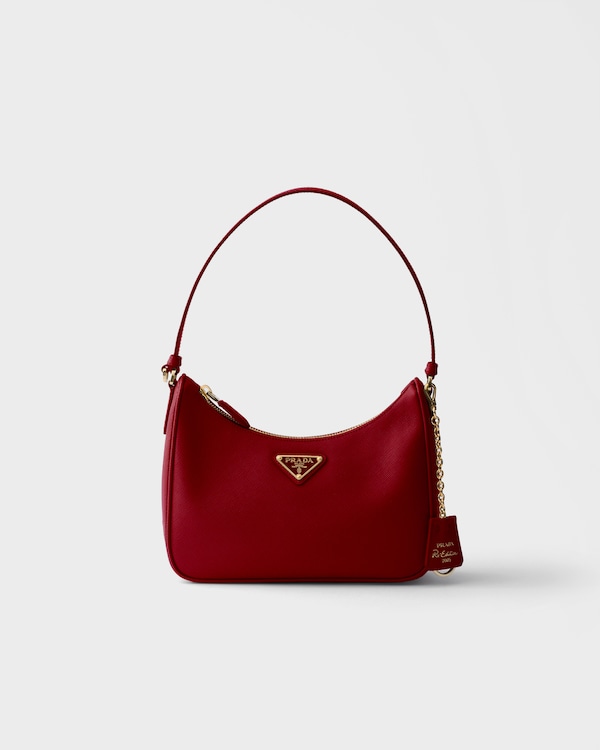 Mini bolsa em couro Saffiano Prada Re-Edition 2005 - Vermelho Flamejante Mini bolsa em couro Saffiano Prada Re-Edition 2005 - Vermelho Flamejante
