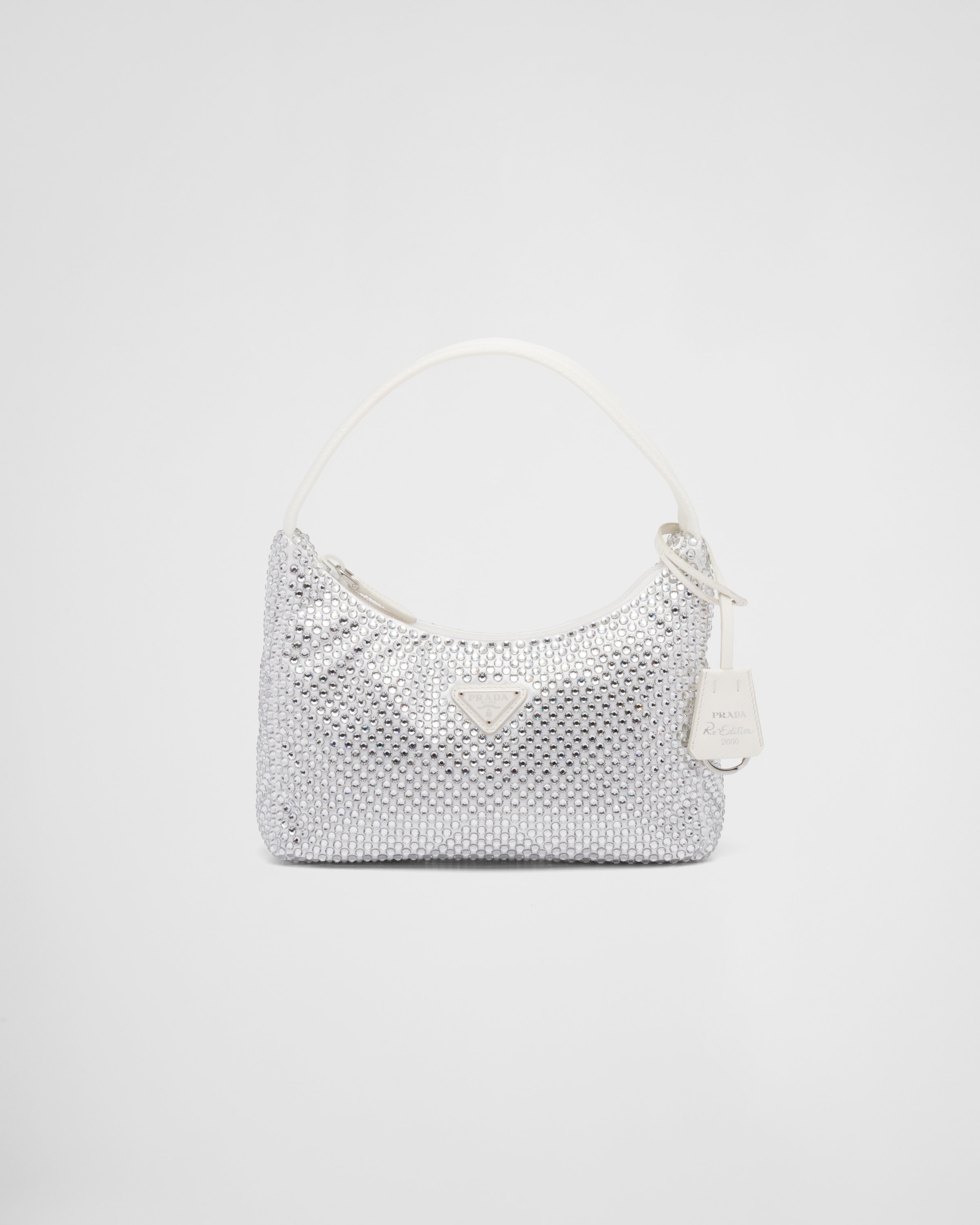 White Satin mini-bag with artificial crystals | Prada