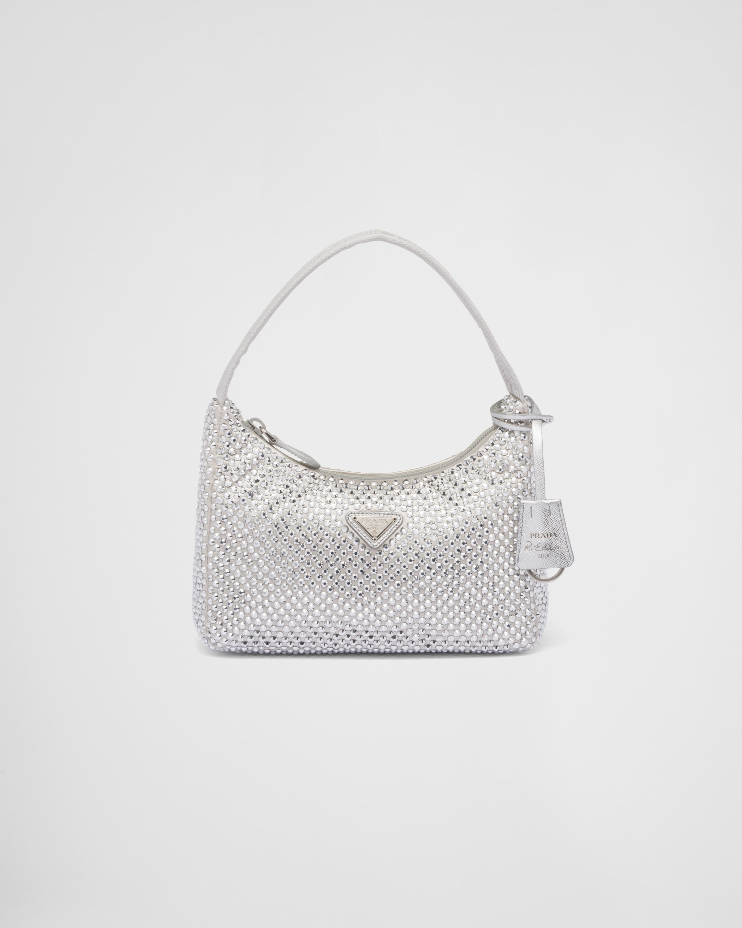 Silver Satin mini-bag with artificial crystals | Prada