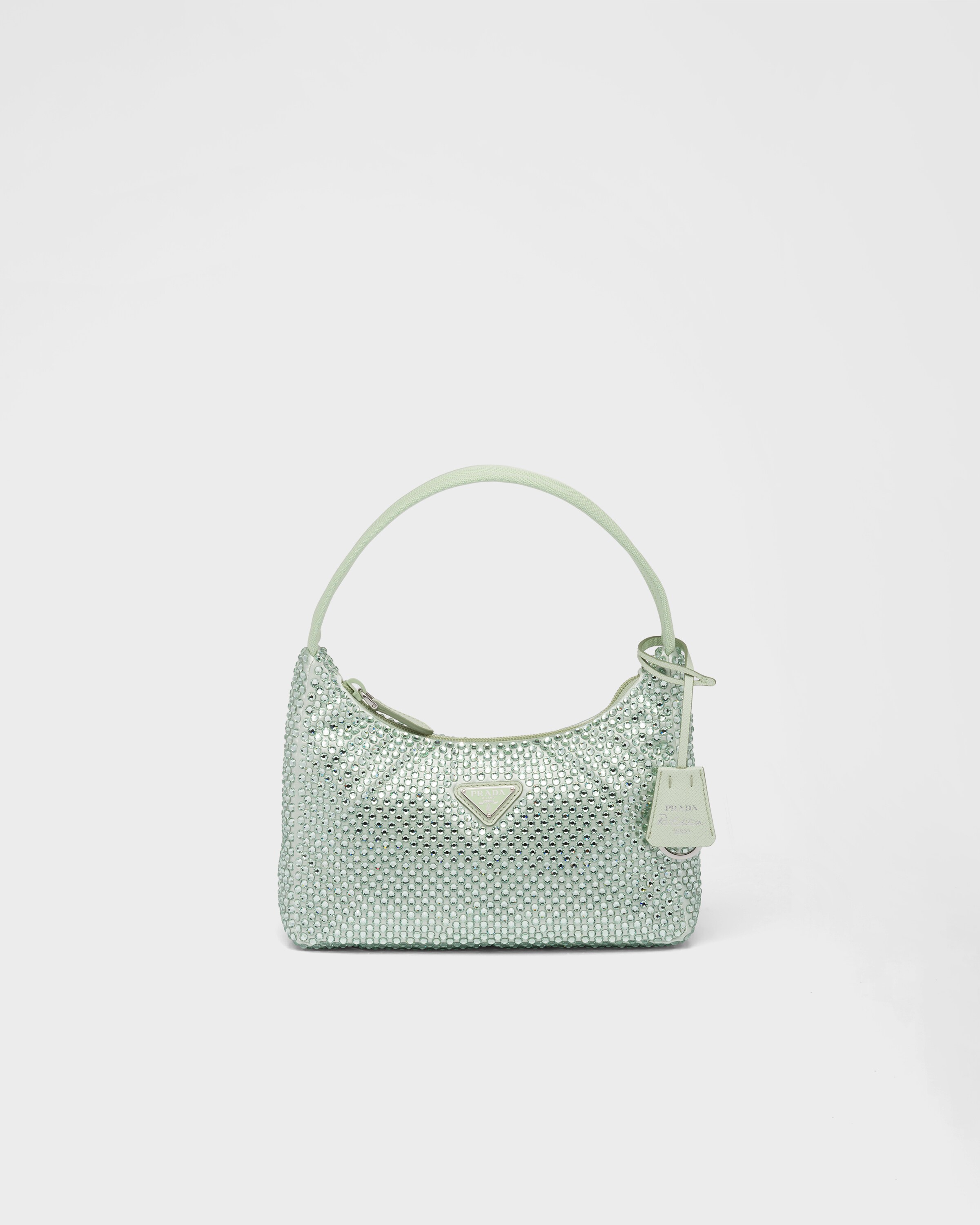 Aqua Satin minibag with artificial crystals Prada