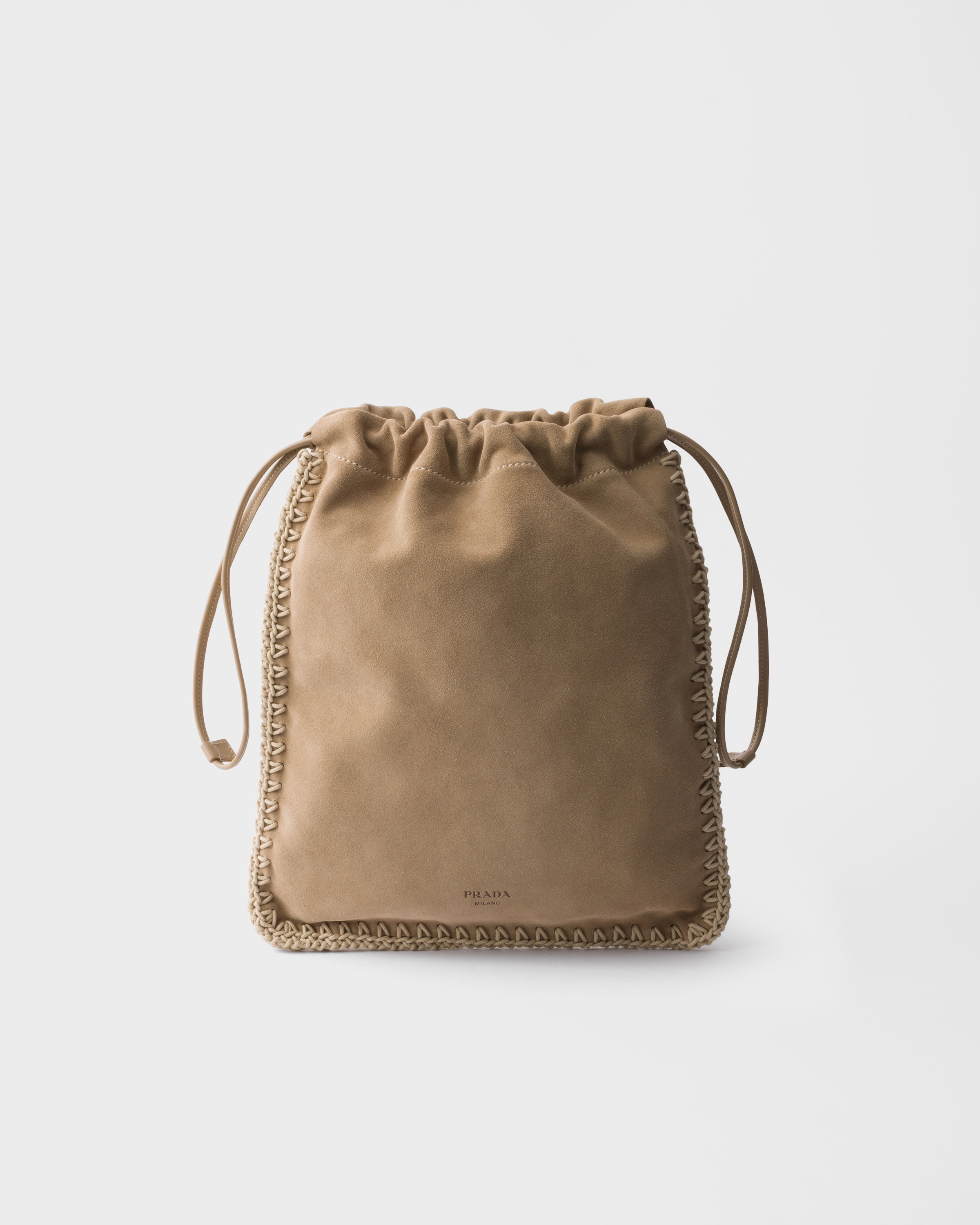 Desert Beige Prada Wish Suede Pouch | PRADA - United States