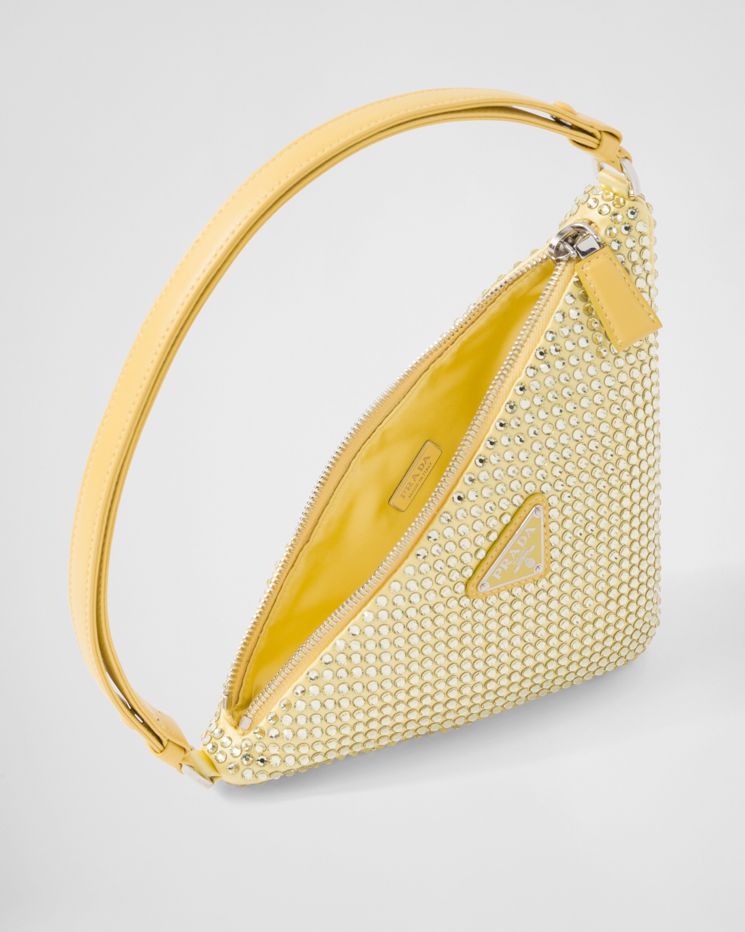 Crystal studded satin pouch