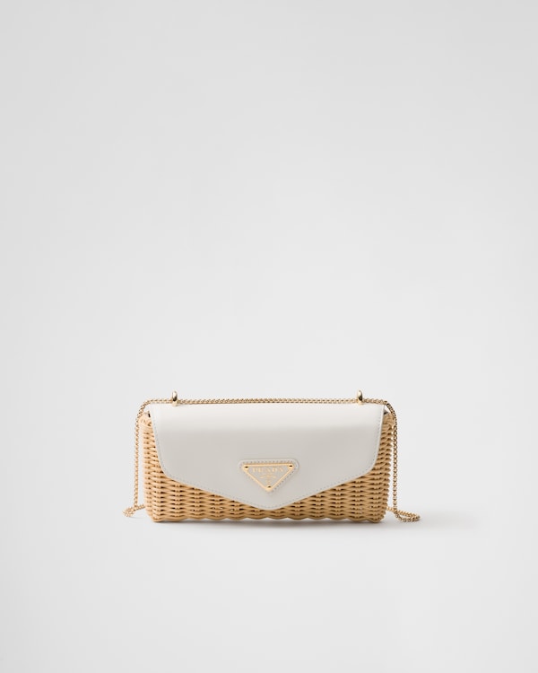 ベージュ/ホワイト ウィッカーxレザー ミニバッグ | PRADA