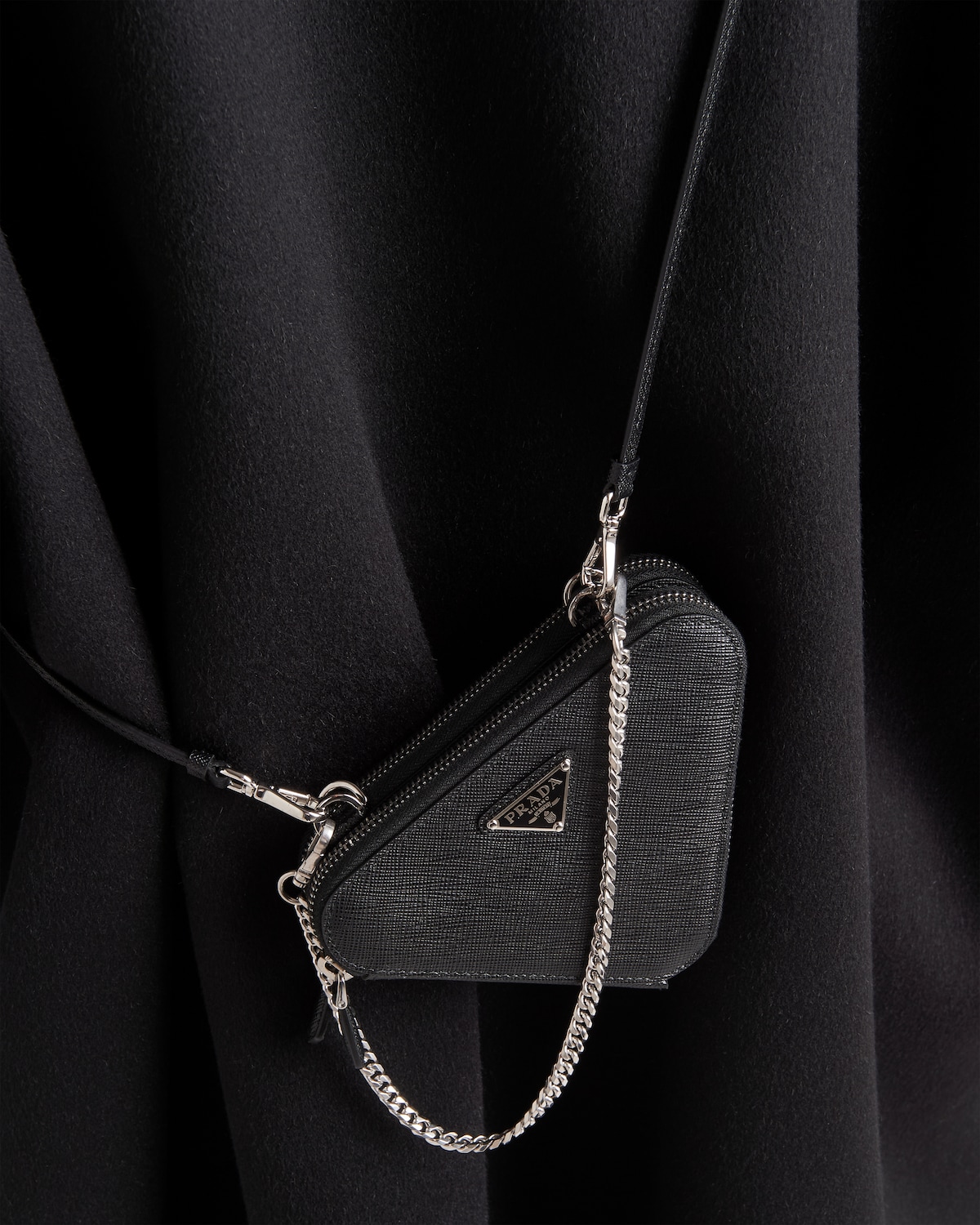 Black Saffiano Leather Mini Pouch PRADA