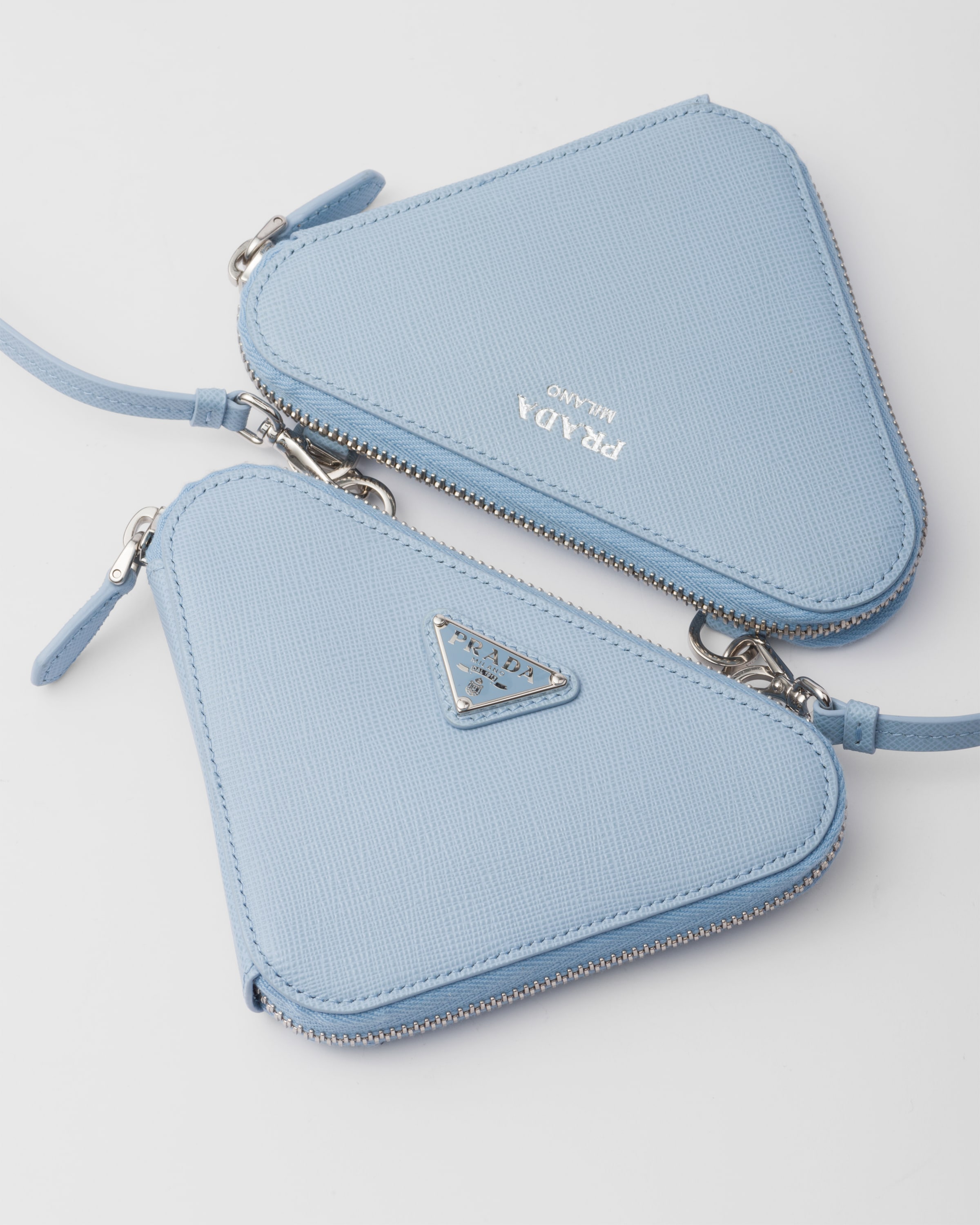 Light Blue Saffiano Leather Mini Pouch PRADA