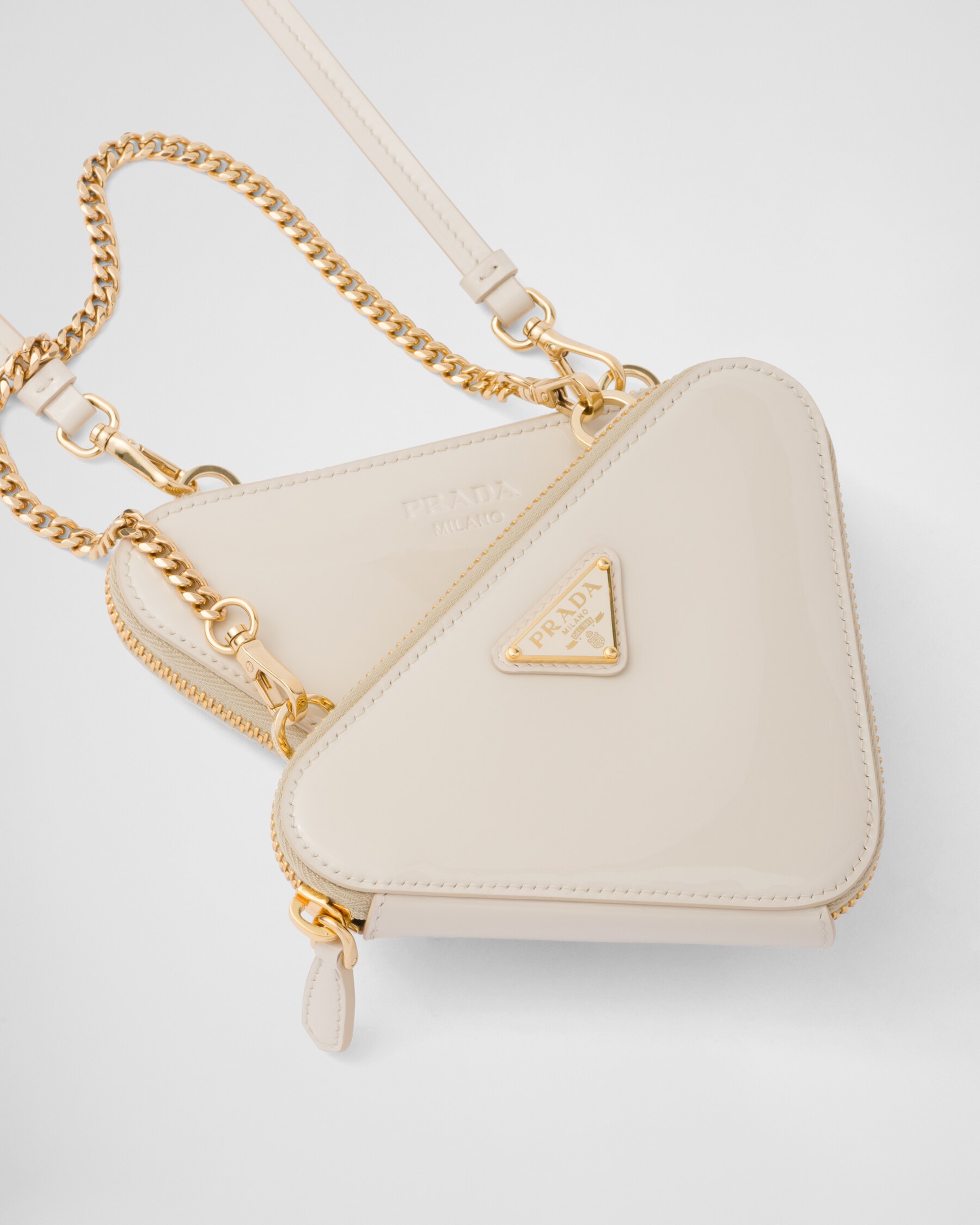 Ivory Triangular Patent Leather Mini Pouch | PRADA
