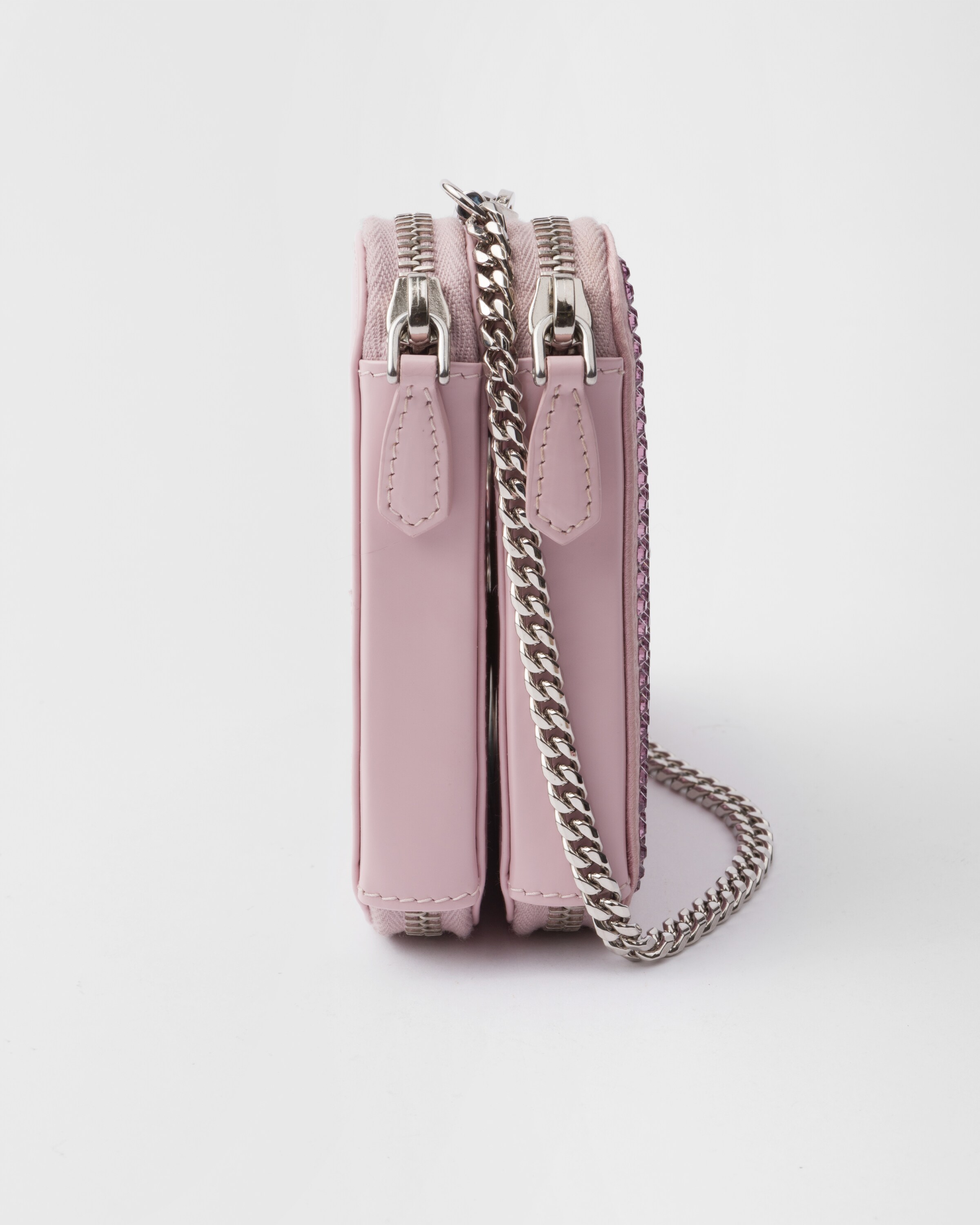 Alabaster Pink Embellished Satin And Leather Mini-pouch