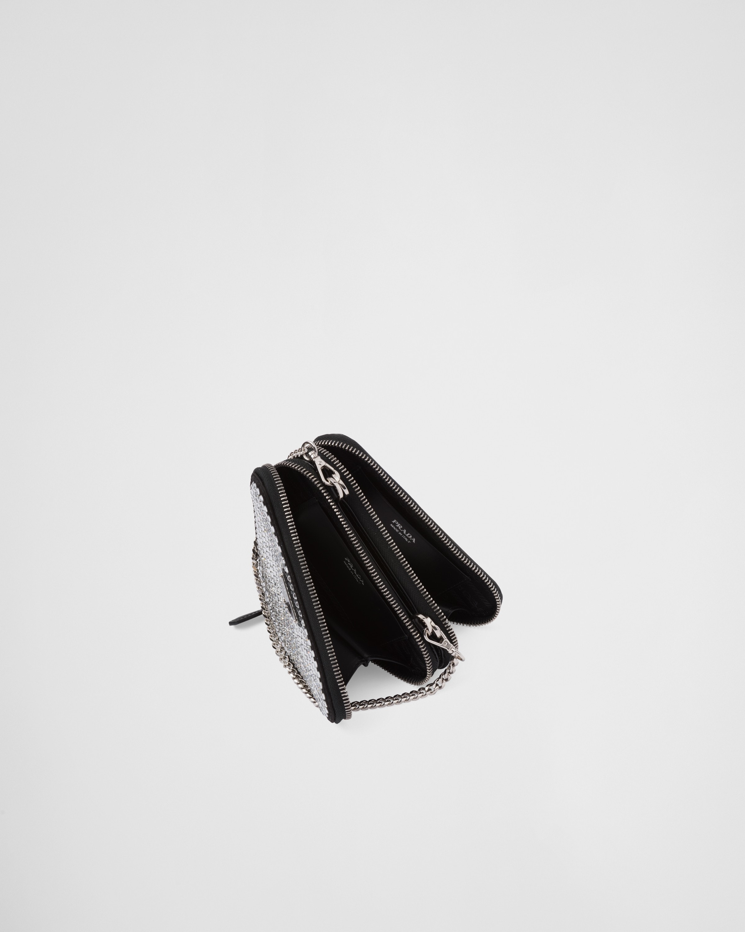 Crystal Triangular Embellished Satin And Leather Mini-pouch