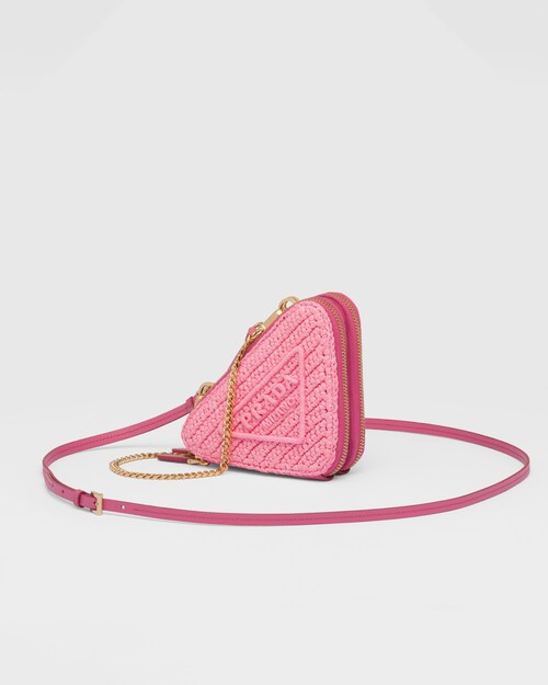 Petal Pink Raffia and leather mini pouch | Prada