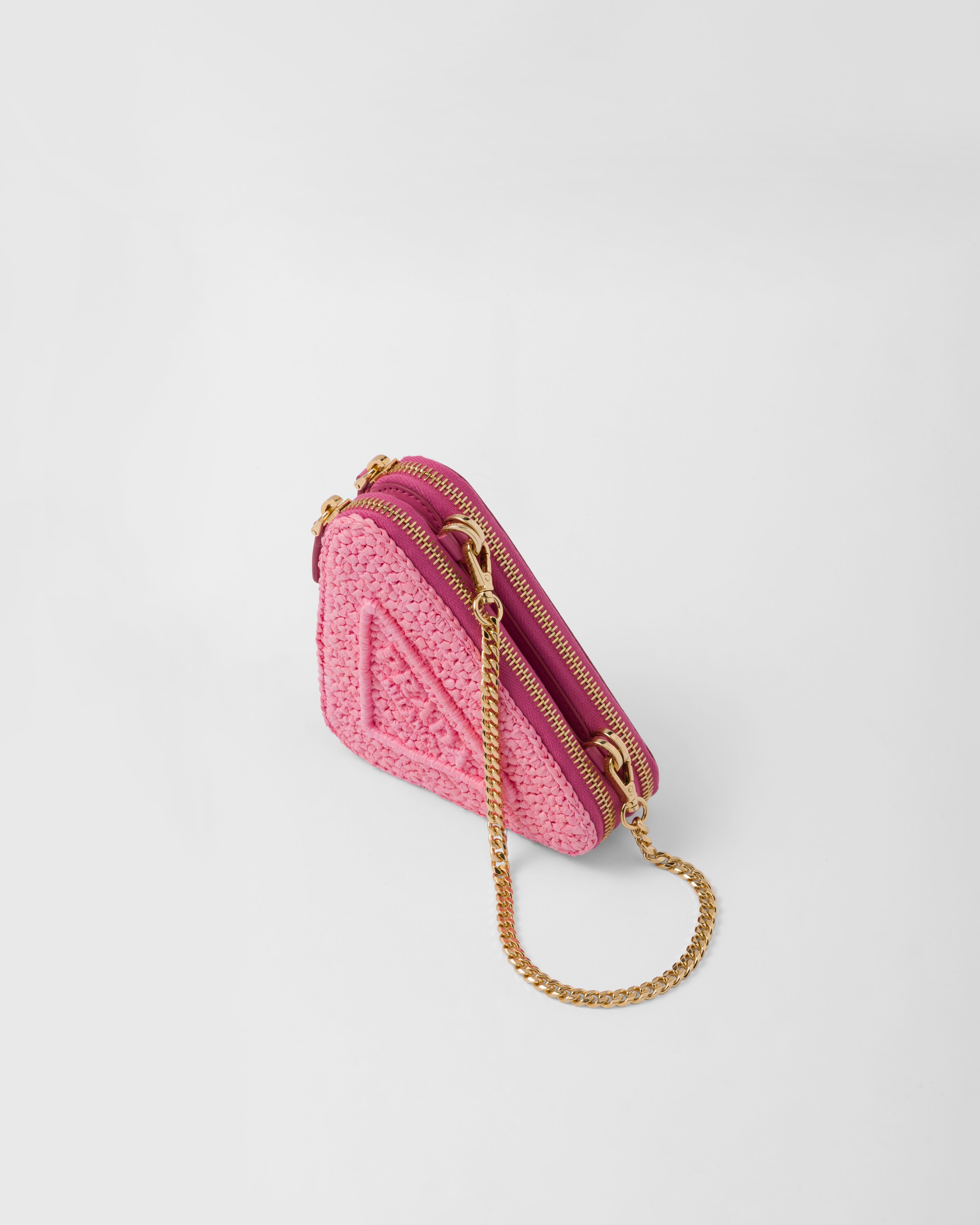 Petal Pink Raffia and leather mini pouch | Prada