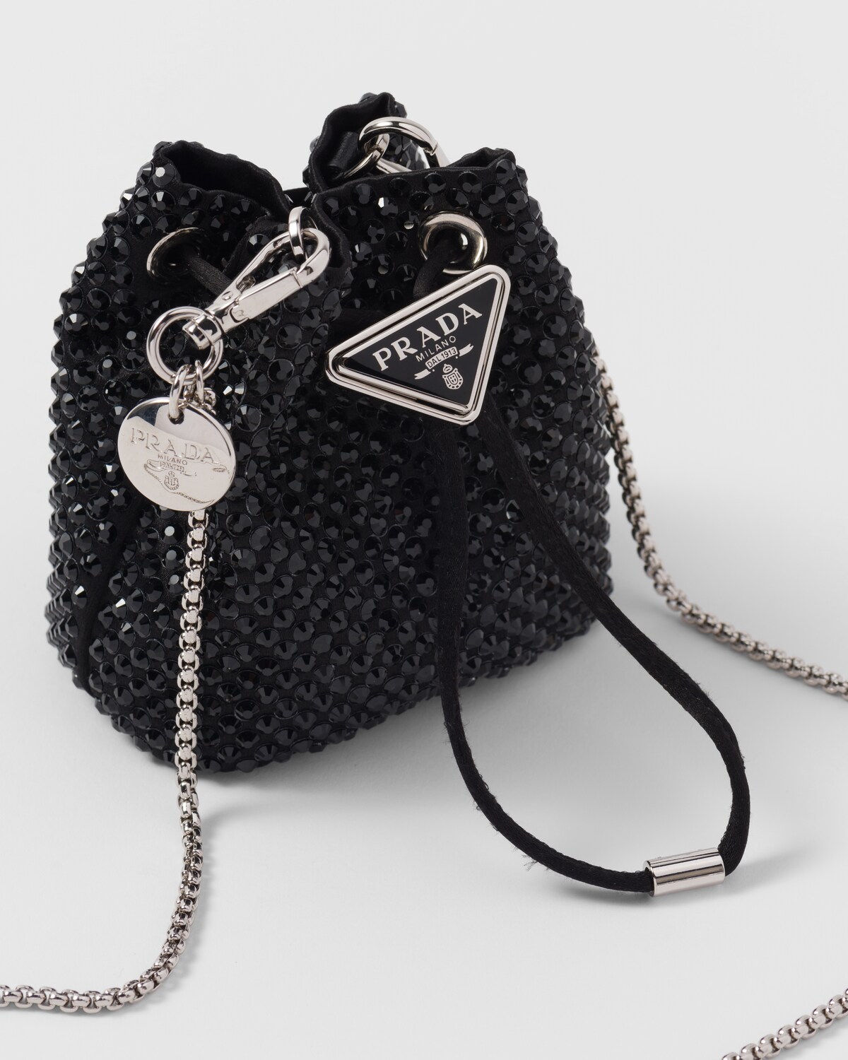 Black Embellished Satin Mini-pouch | PRADA