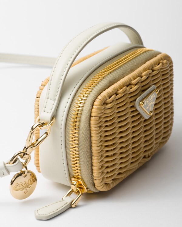 Wicker and leather mini-pouch - Tan/White Wicker and leather mini-pouch - Tan/White