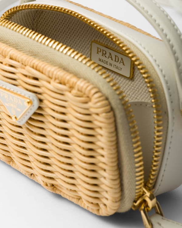 Wicker and leather mini-pouch - Tan/White Wicker and leather mini-pouch - Tan/White