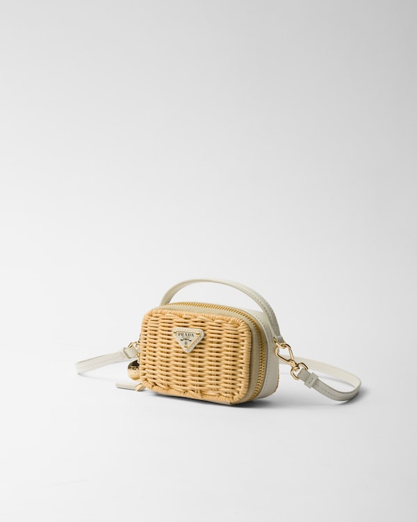 Wicker and leather mini-pouch - Tan/White Wicker and leather mini-pouch - Tan/White