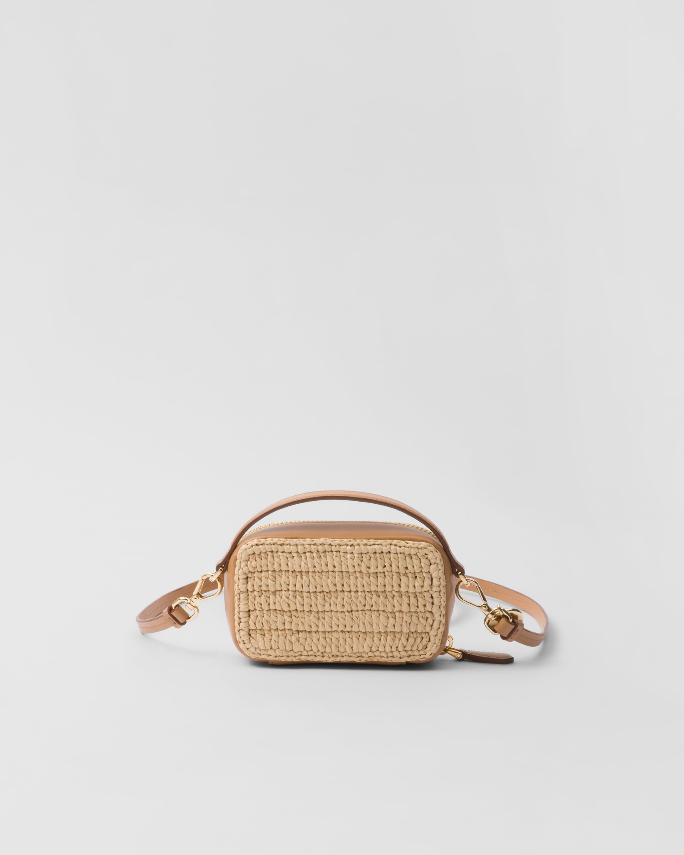 Shop Prada Mini-pouch Aus Webstoff Und Leder In Natural