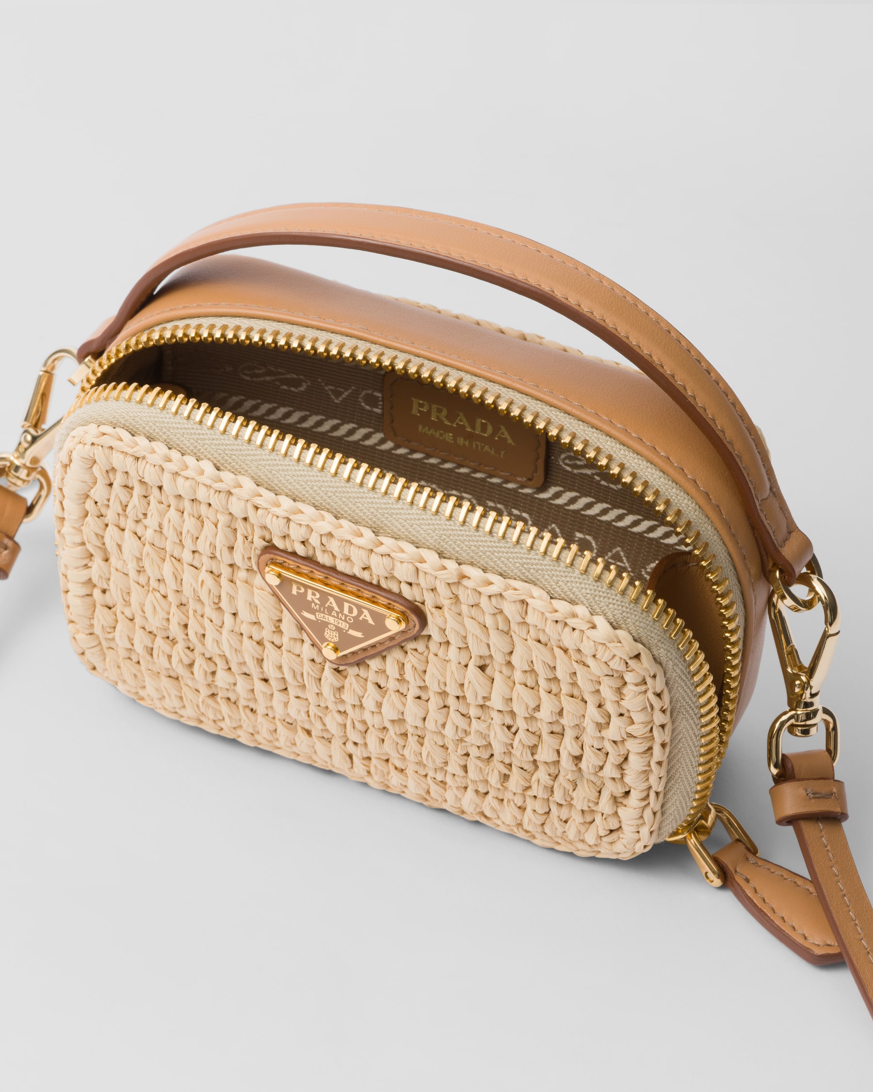 Natural Crochet And Leather Mini-pouch | PRADA - United States