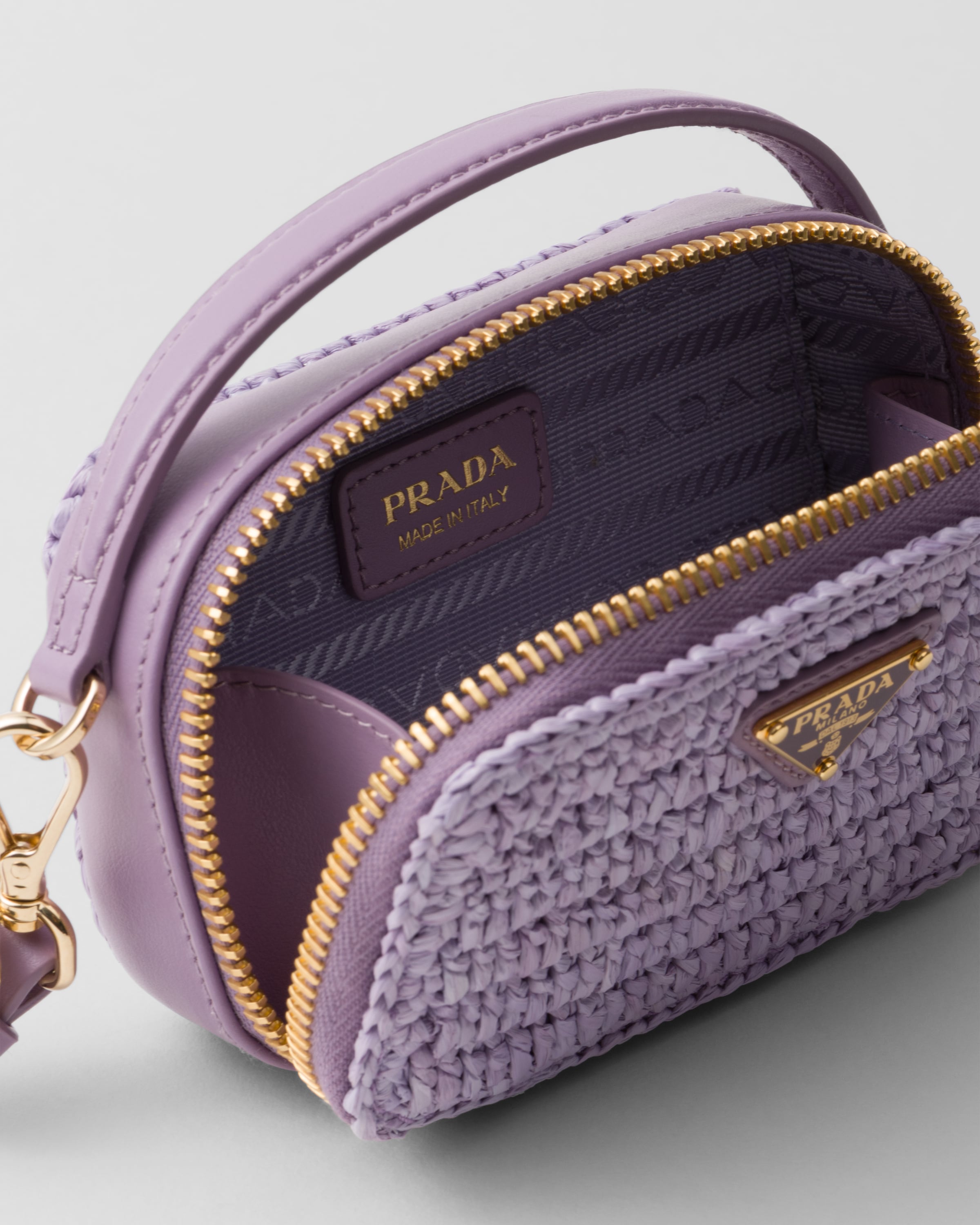 Shop Prada Crochet And Leather Mini-pouch In Lily