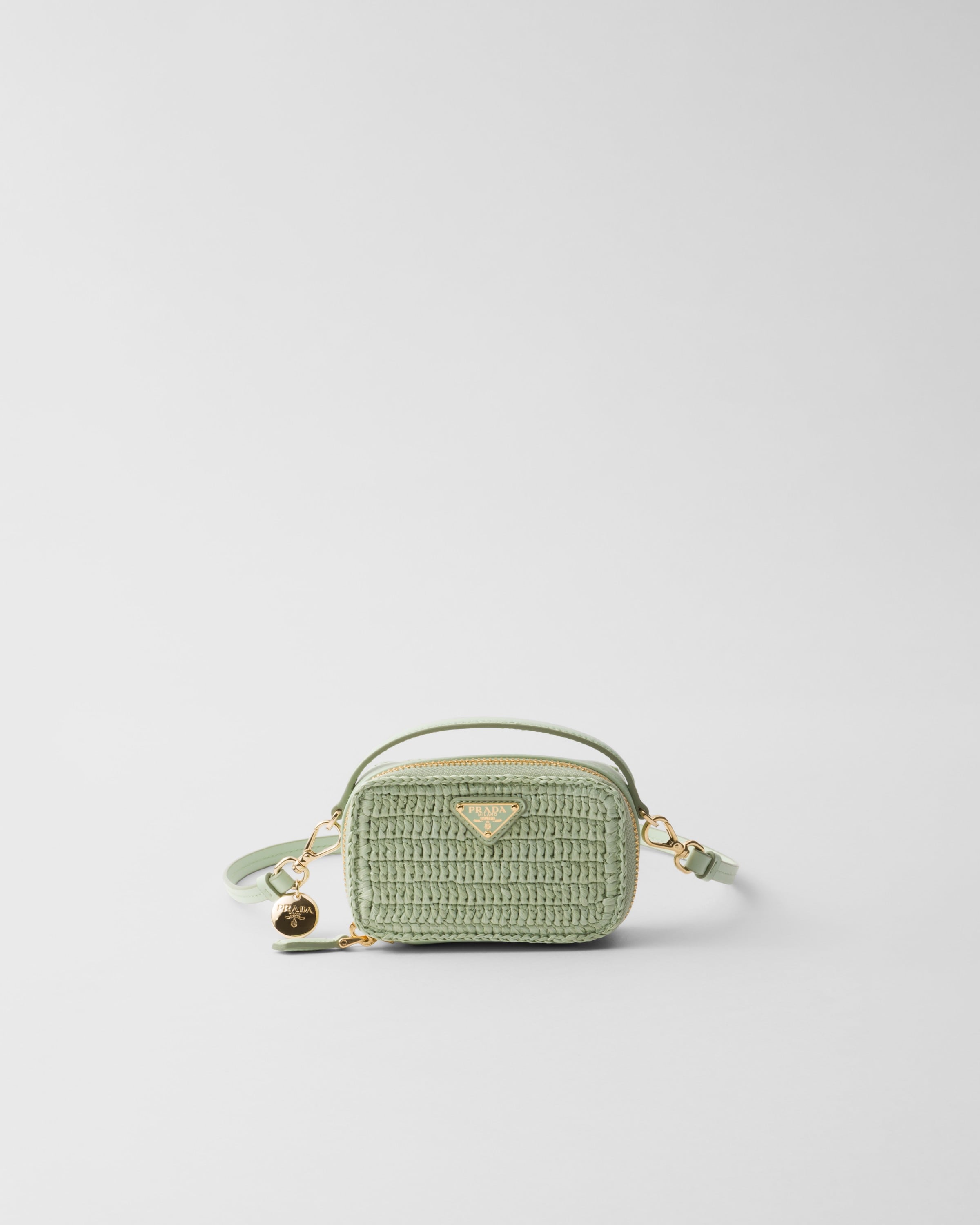 Prada Crochet And Leather Mini-pouch In Aqua