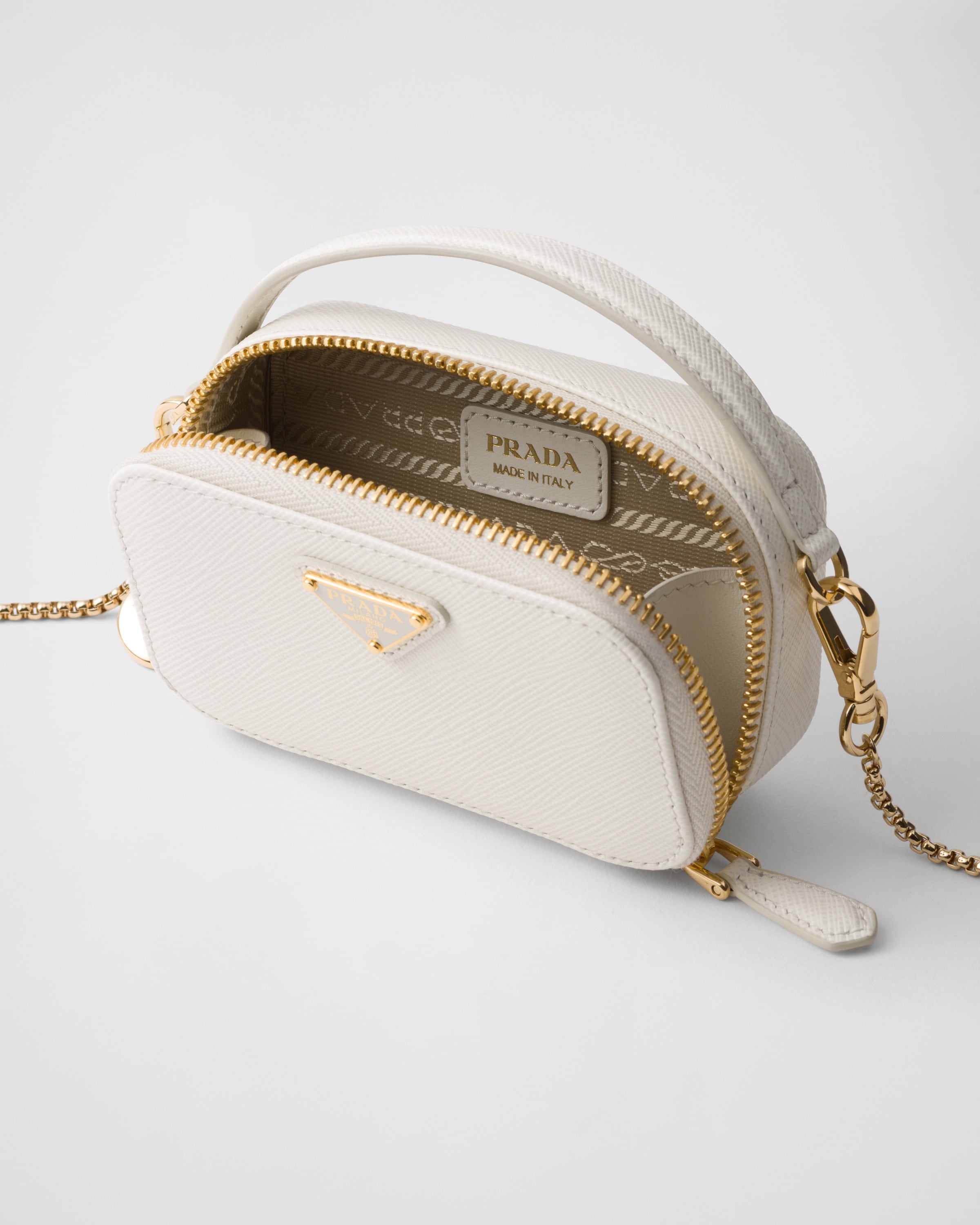 Shop Prada Mini-pouch Aus Saffiano-leder In White