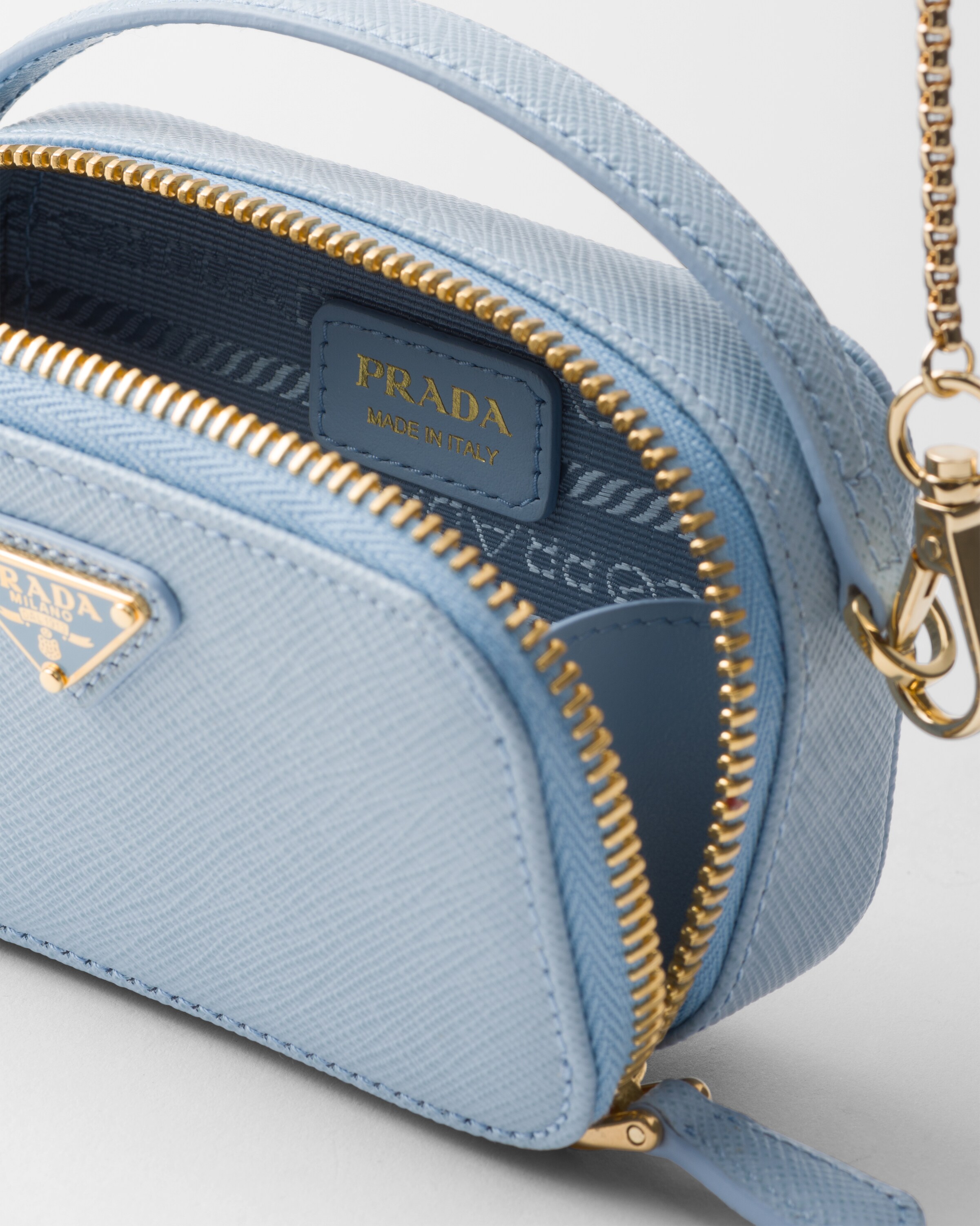 Shop Prada Mini-pouch Aus Saffiano-leder In Light Blue