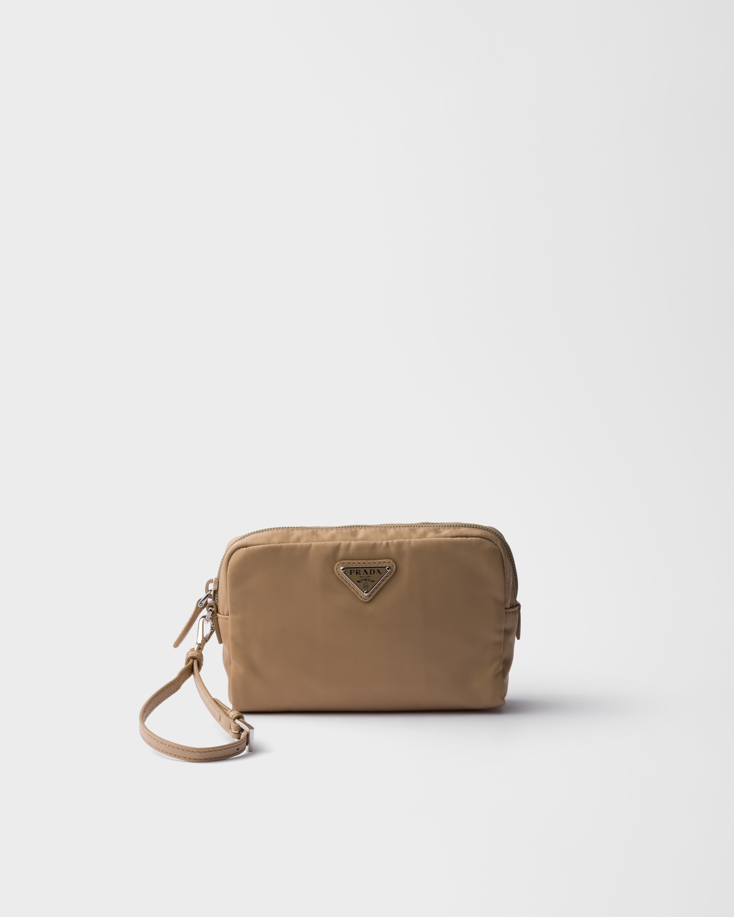 Prada Small Re-nylon Pouch, Woman, Camel Brown
