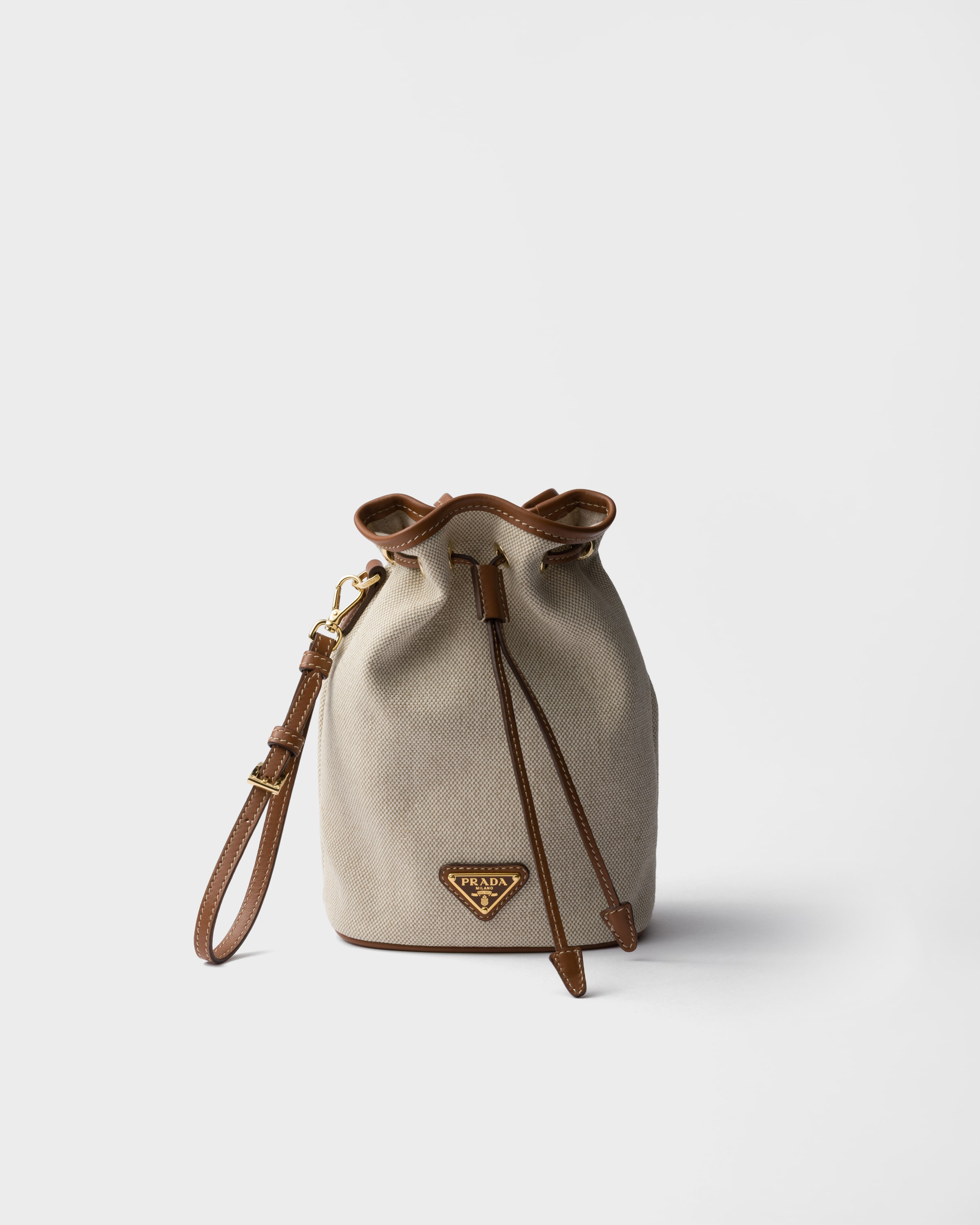 Beige/Cognac Canvas and leather pouch | PRADA - United States