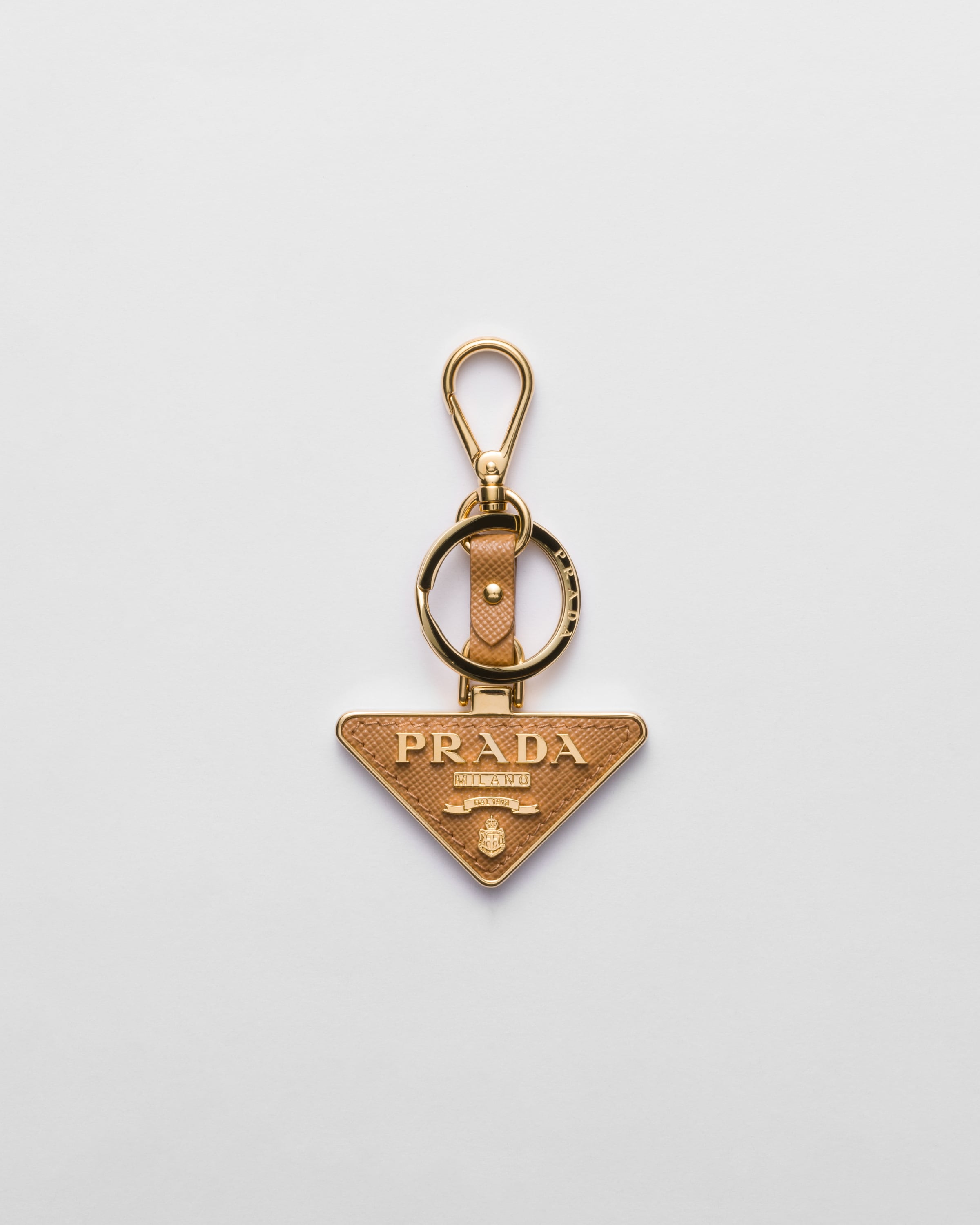 Natural Saffiano Leather And Metal Keychain PRADA