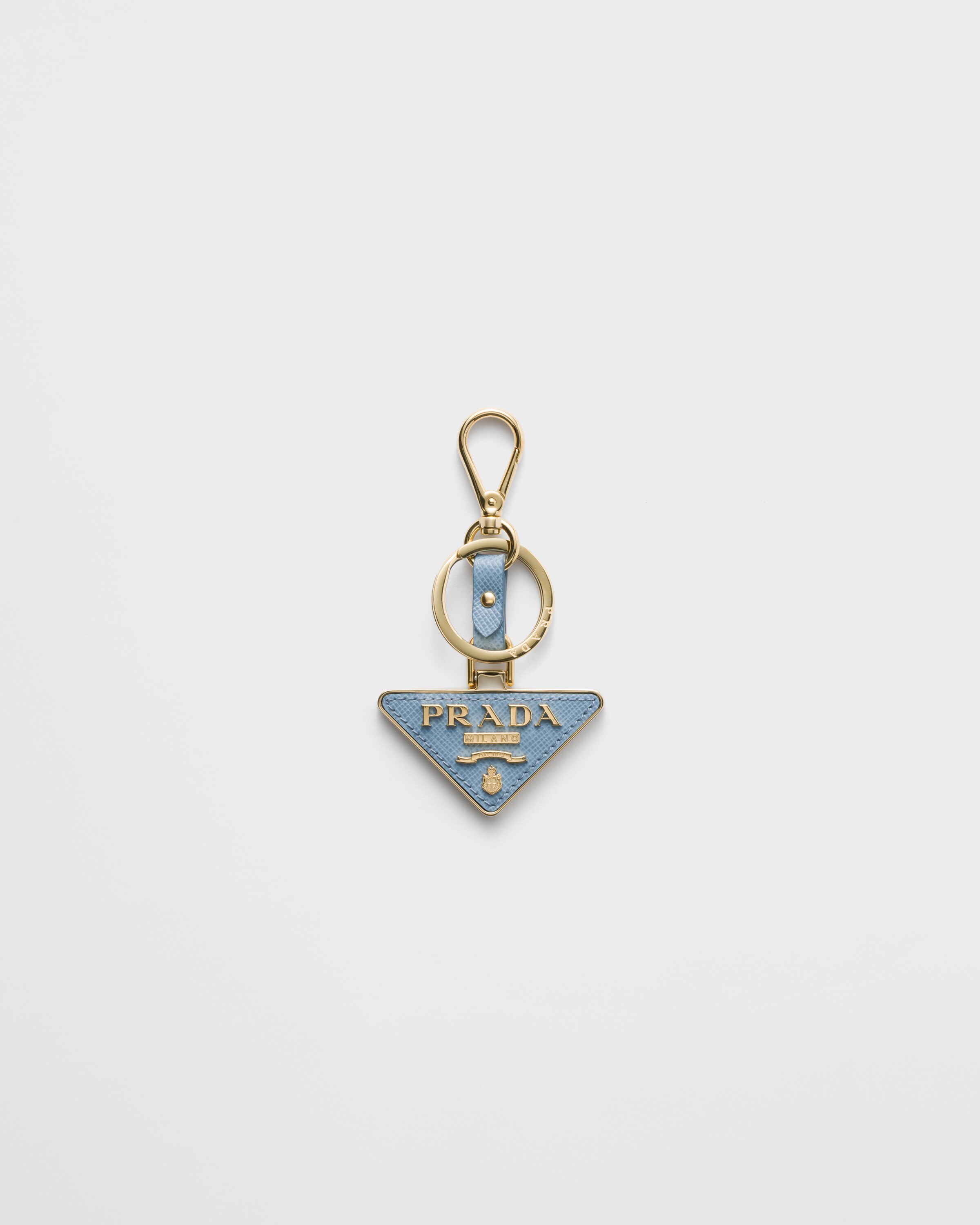 Prada Saffiano Leather And Metal Keychain, Woman, Astral Blue