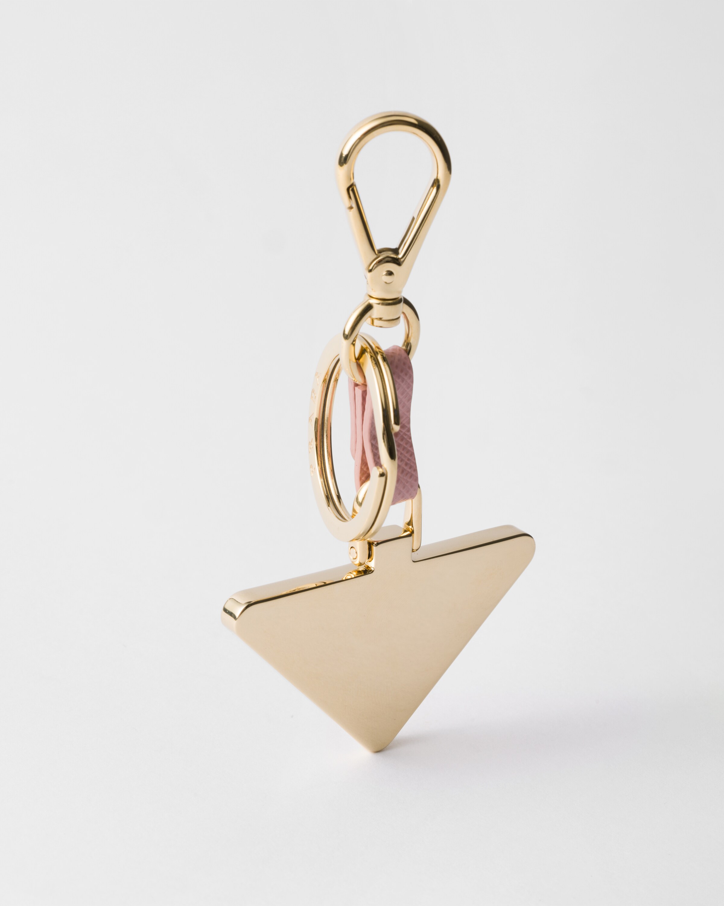 Prada Saffiano Leather And Metal Keychain In Peach