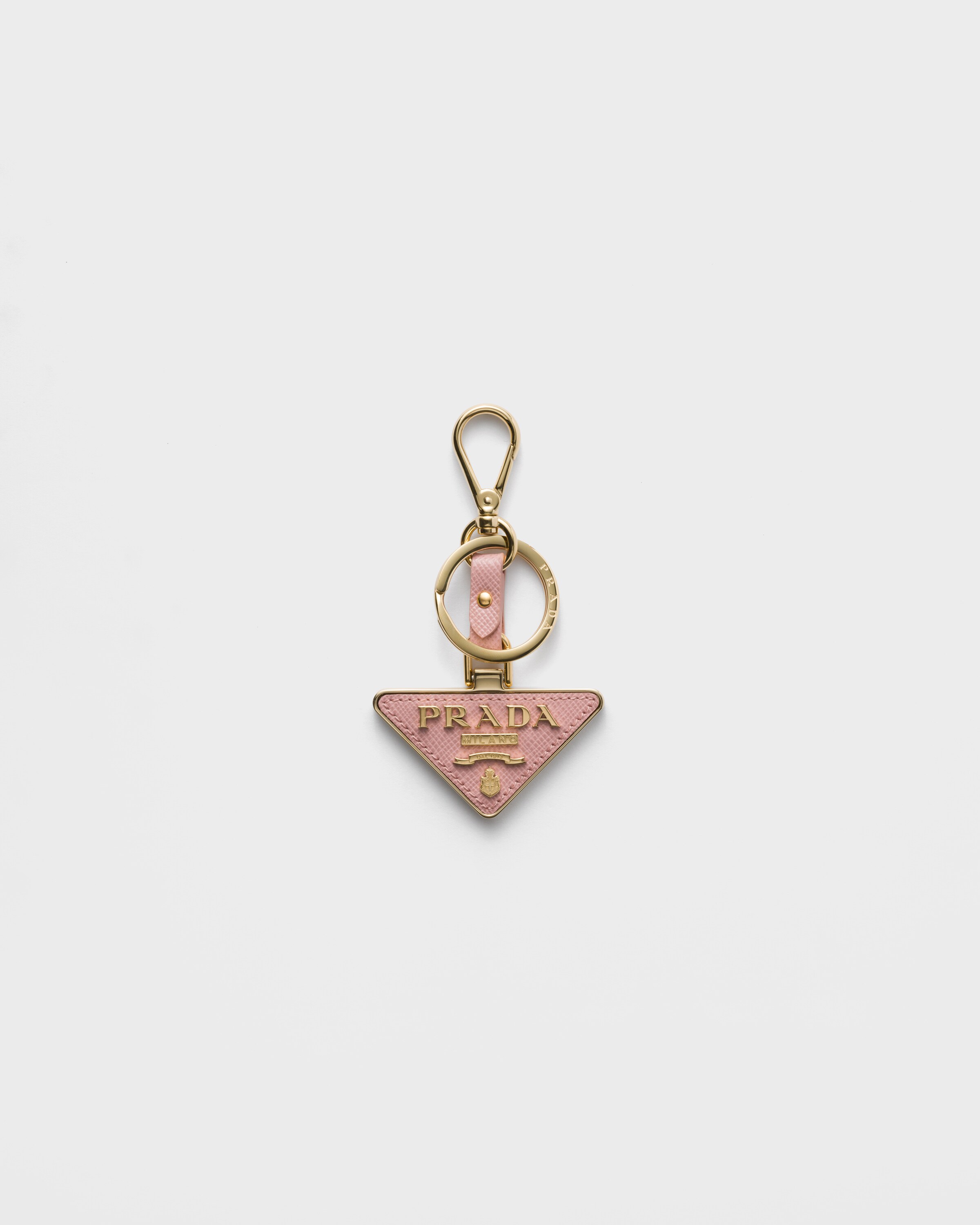 Prada Saffiano Leather And Metal Keychain, Woman, Peach