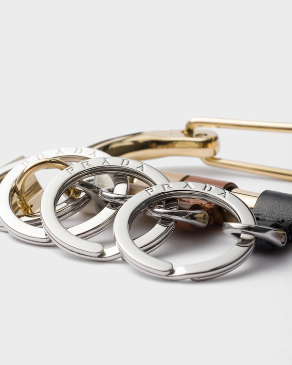 Leather and metal keychain - Black/Cognac Leather and metal keychain - Black/Cognac