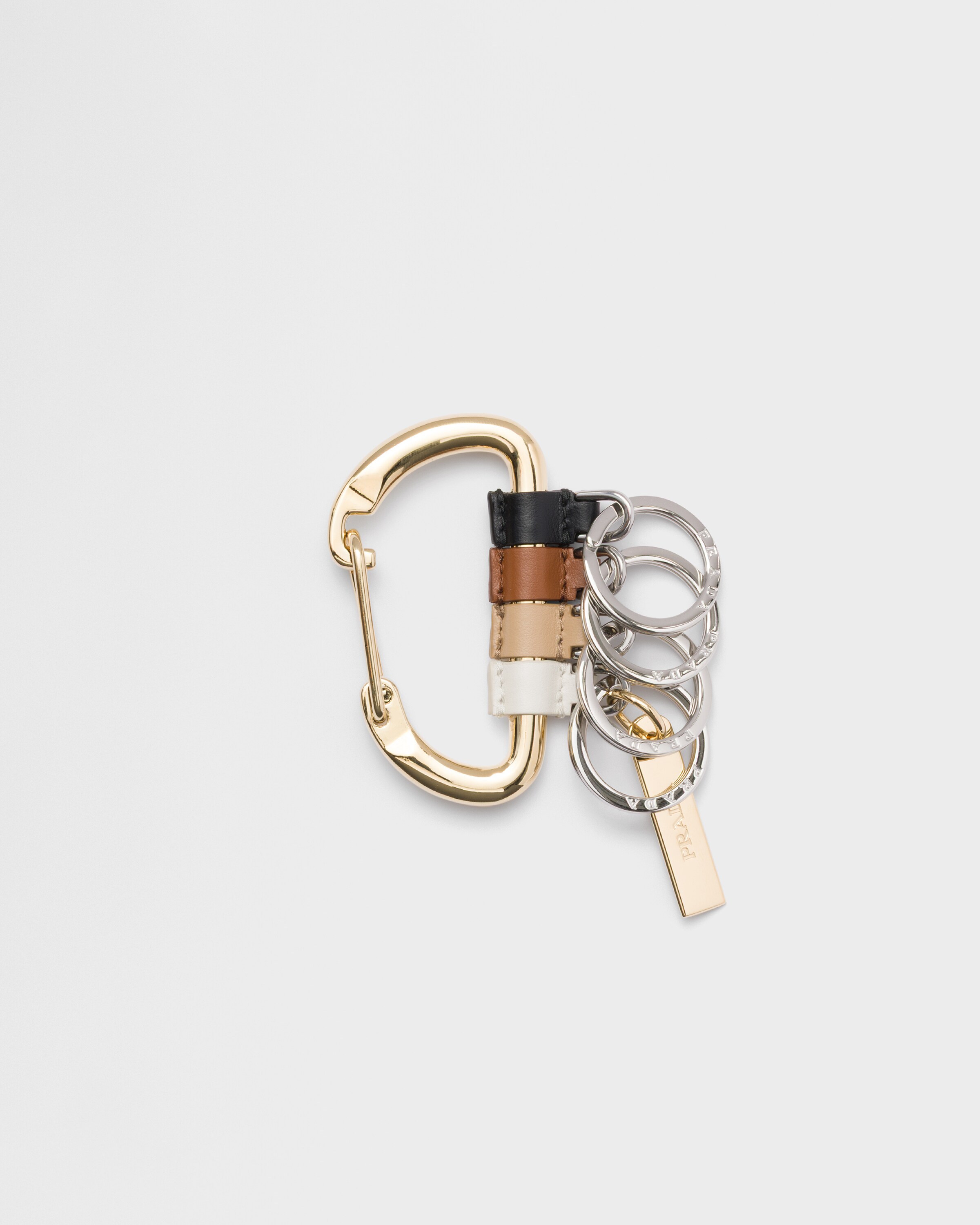Prada Leather And Metal Keychain, Woman, Black/cognac