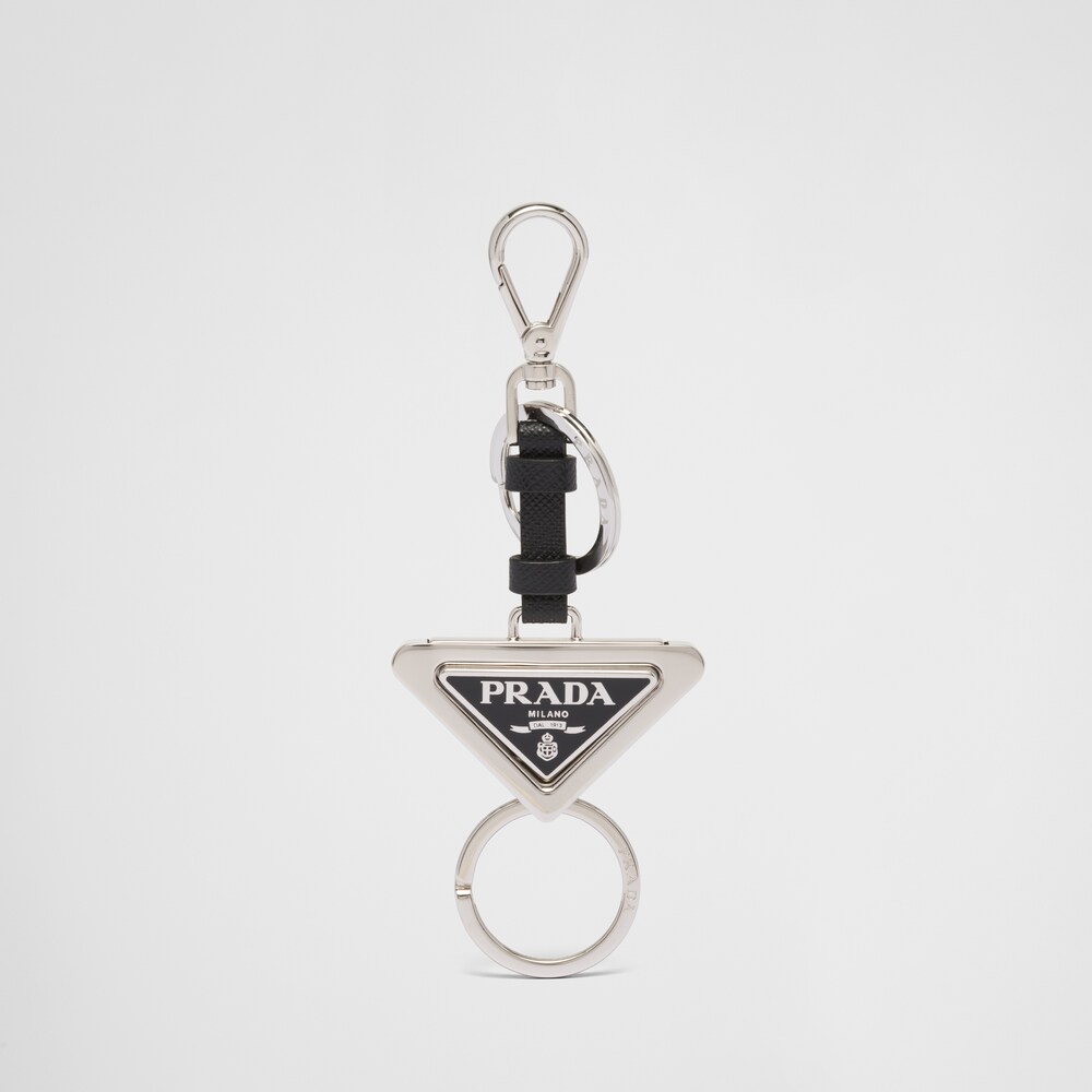 グレー レザーxメタル キーリング | Prada
