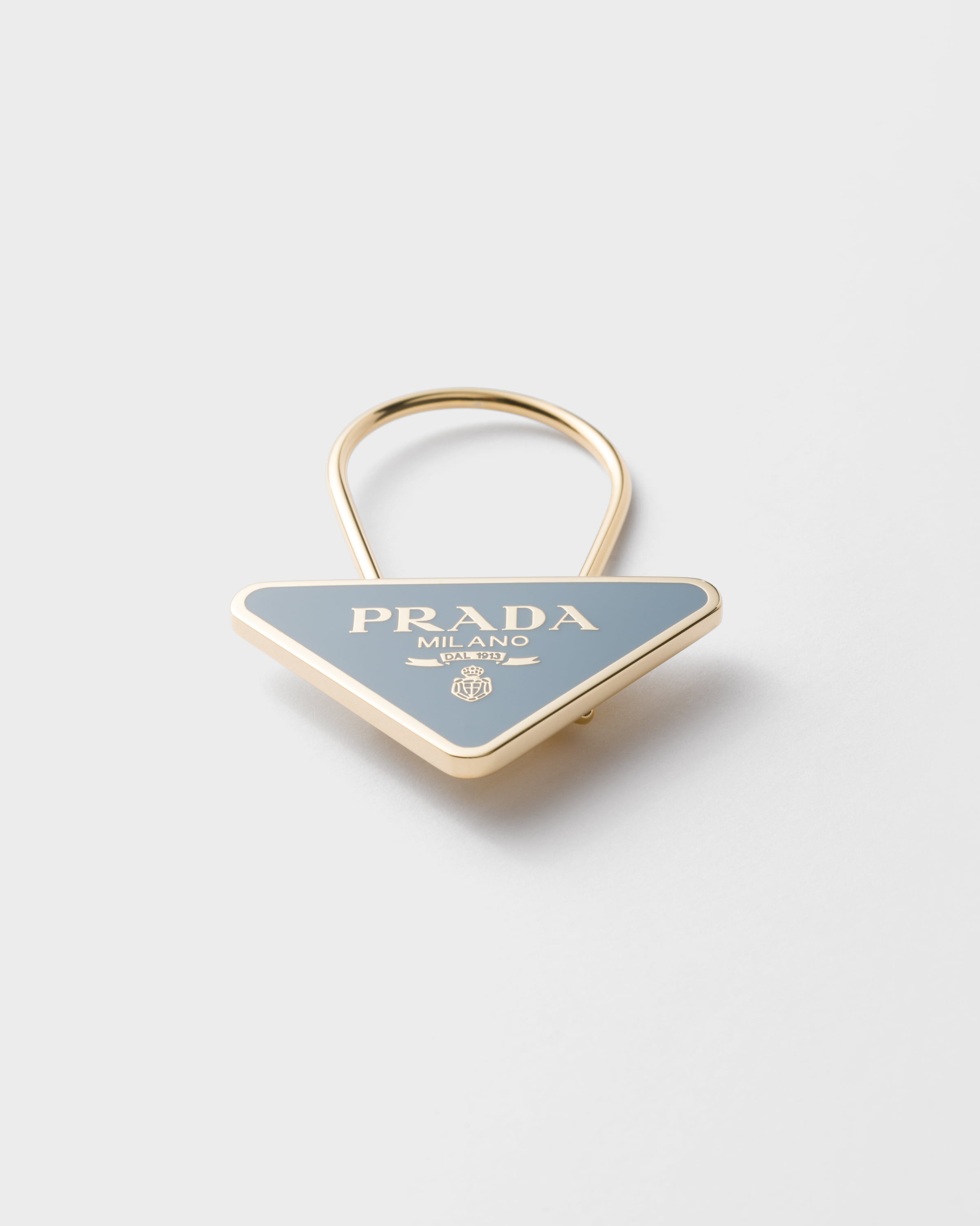 Prada Enameled Metal Key Ring In Gold/astral Blue