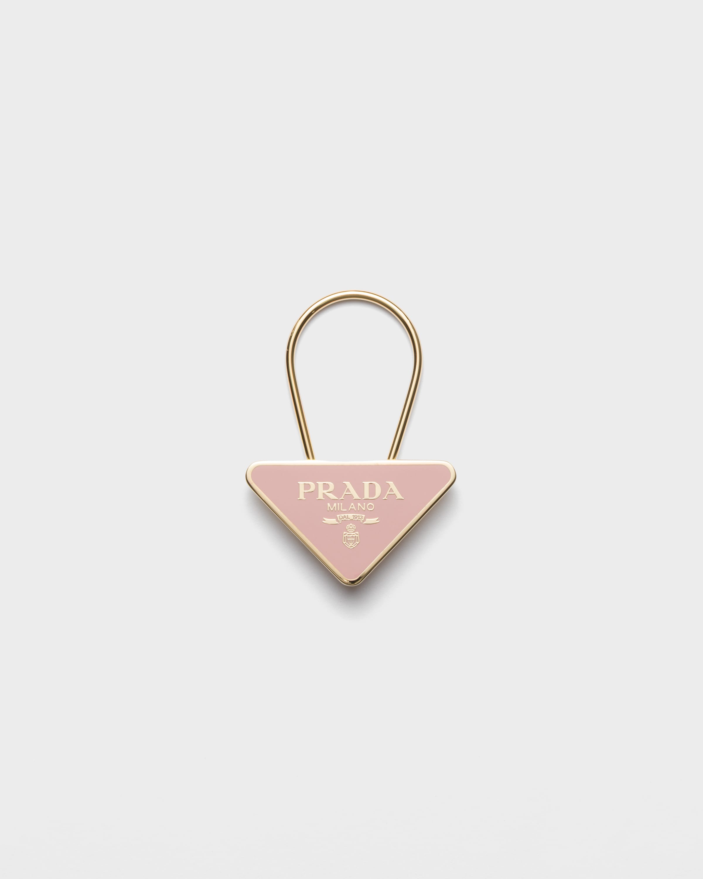 Prada Enameled Metal Key Ring In Gold/peach