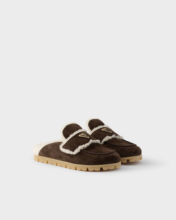 Suede and shearling mules - Dark Brown Suede and shearling mules - Dark Brown
