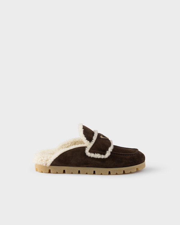 Suede and shearling mules - Dark Brown Suede and shearling mules - Dark Brown