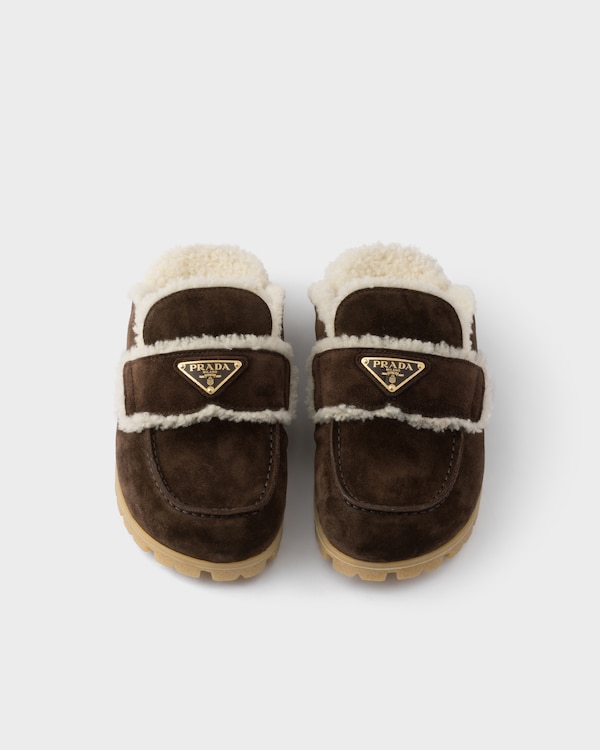 Suede and shearling mules - Dark Brown Suede and shearling mules - Dark Brown
