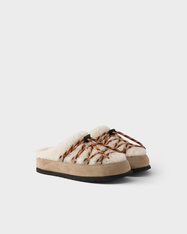 Suede and shearling mules - Desert Beige Suede and shearling mules - Desert Beige