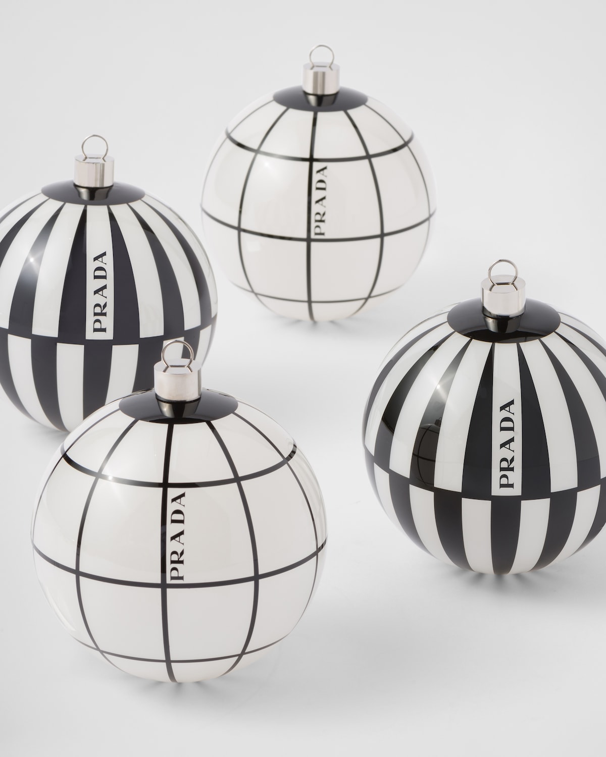White/black Glass Christmas Ornament Set PRADA