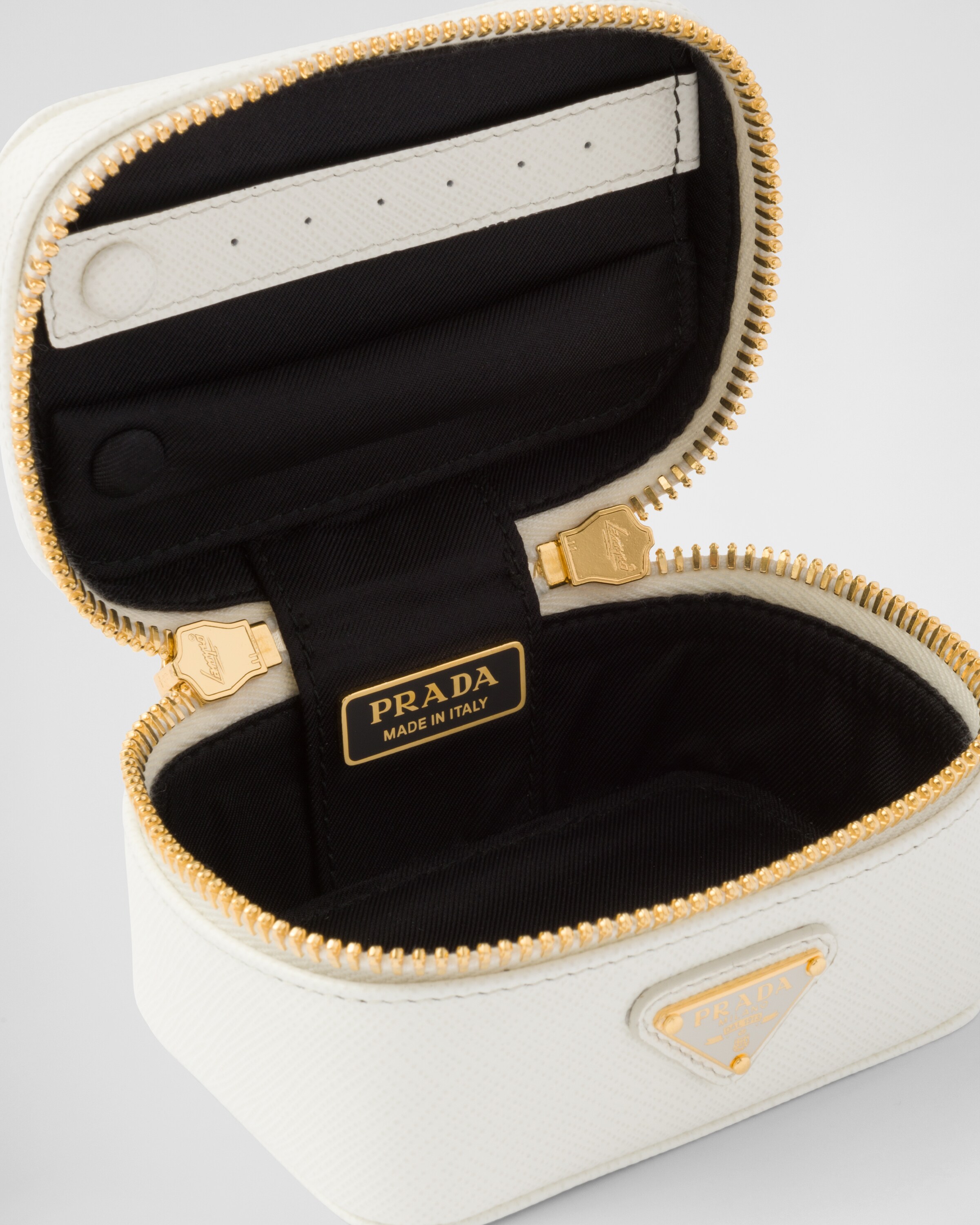 White Saffiano Leather Jewelry Beauty Case PRADA