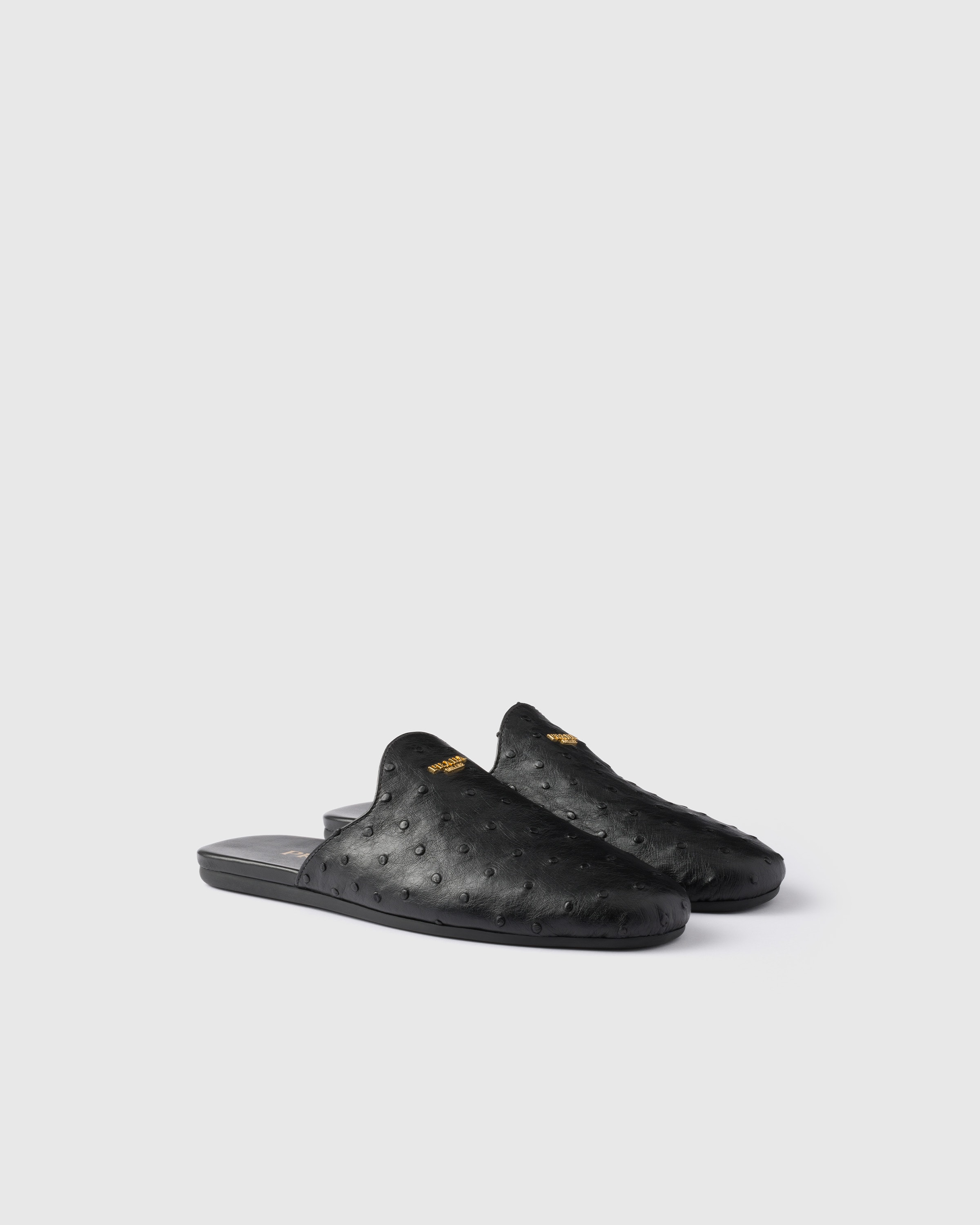 Black Ostrich Leather Mules | PRADA